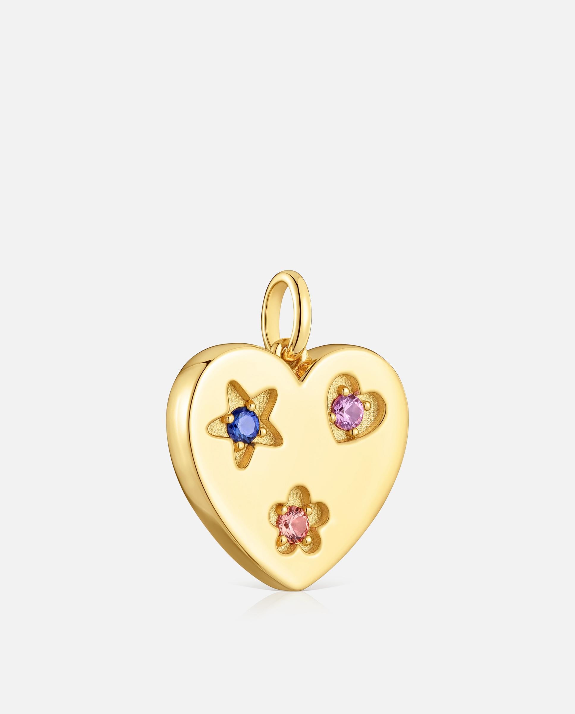 Pendente Sweet Dolls Lgg Coração Banhado em Ouro 18 Kt Sobre Prata e Safiras Criadas em Laboratório Multicolor-2