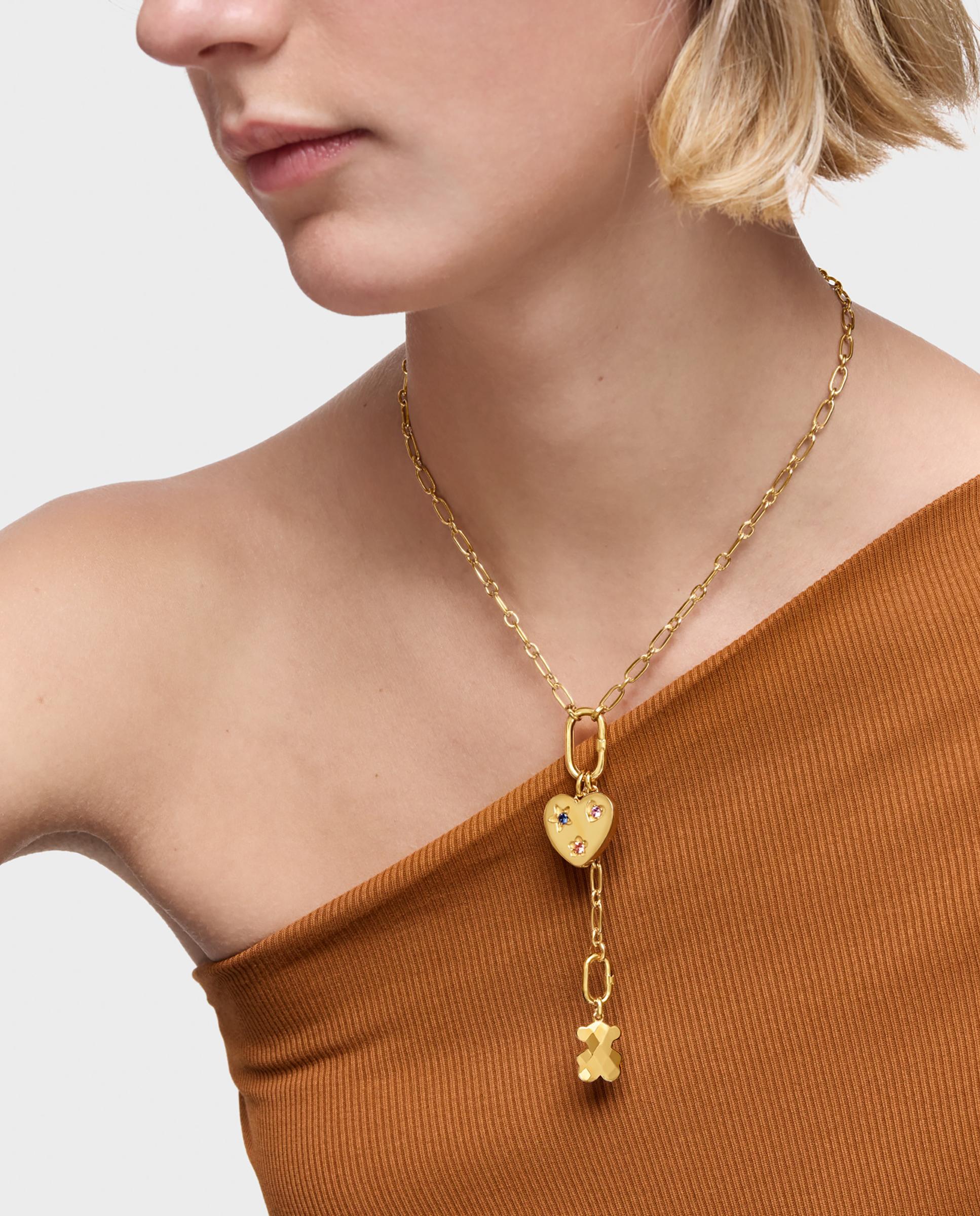 Pendente Sweet Dolls Lgg Coração Banhado em Ouro 18 Kt Sobre Prata e Safiras Criadas em Laboratório Multicolor-5