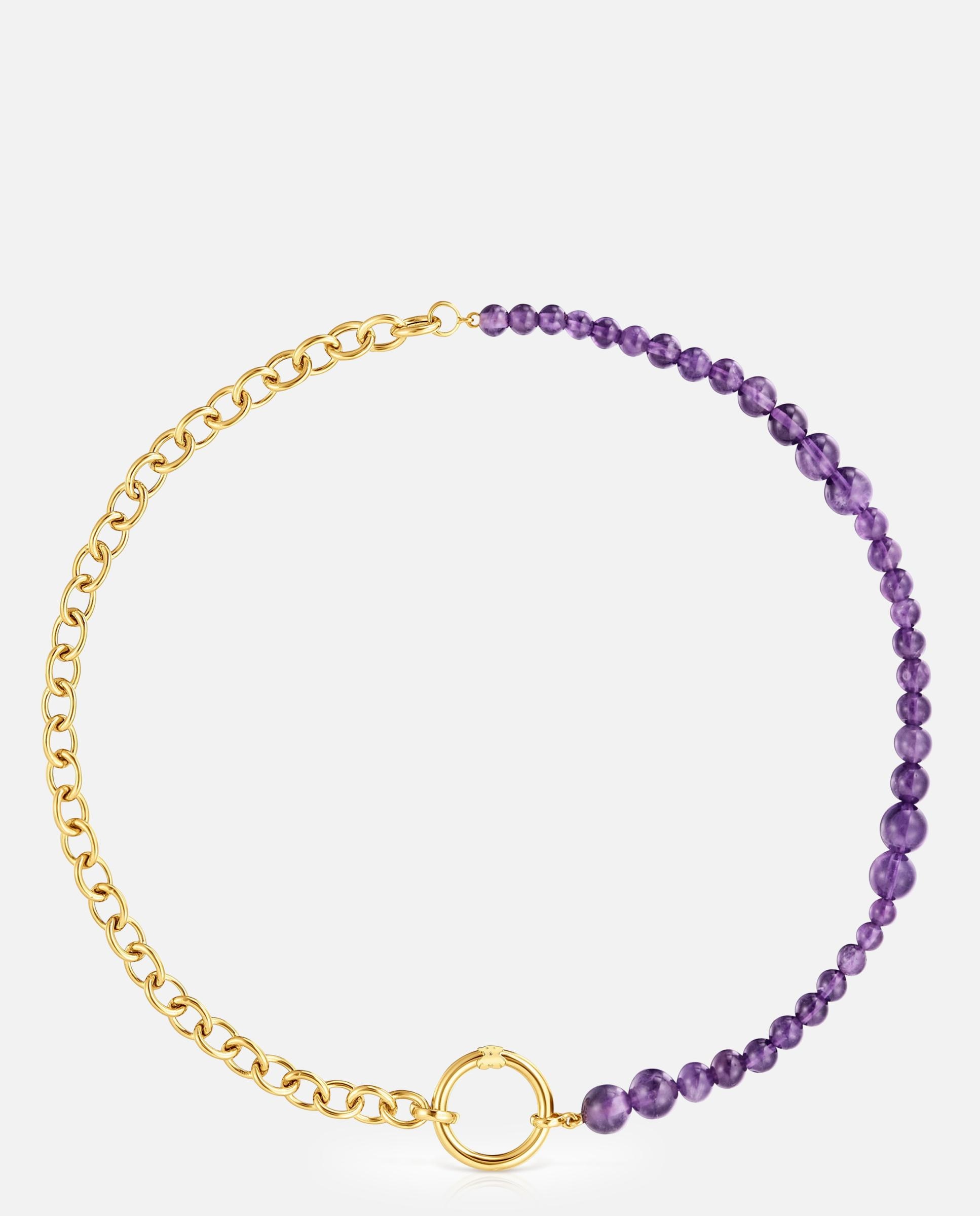Corrente com Pendentes Hold Banhada a Ouro 18 Kt Sobre Prata e Ametista Roxo-1