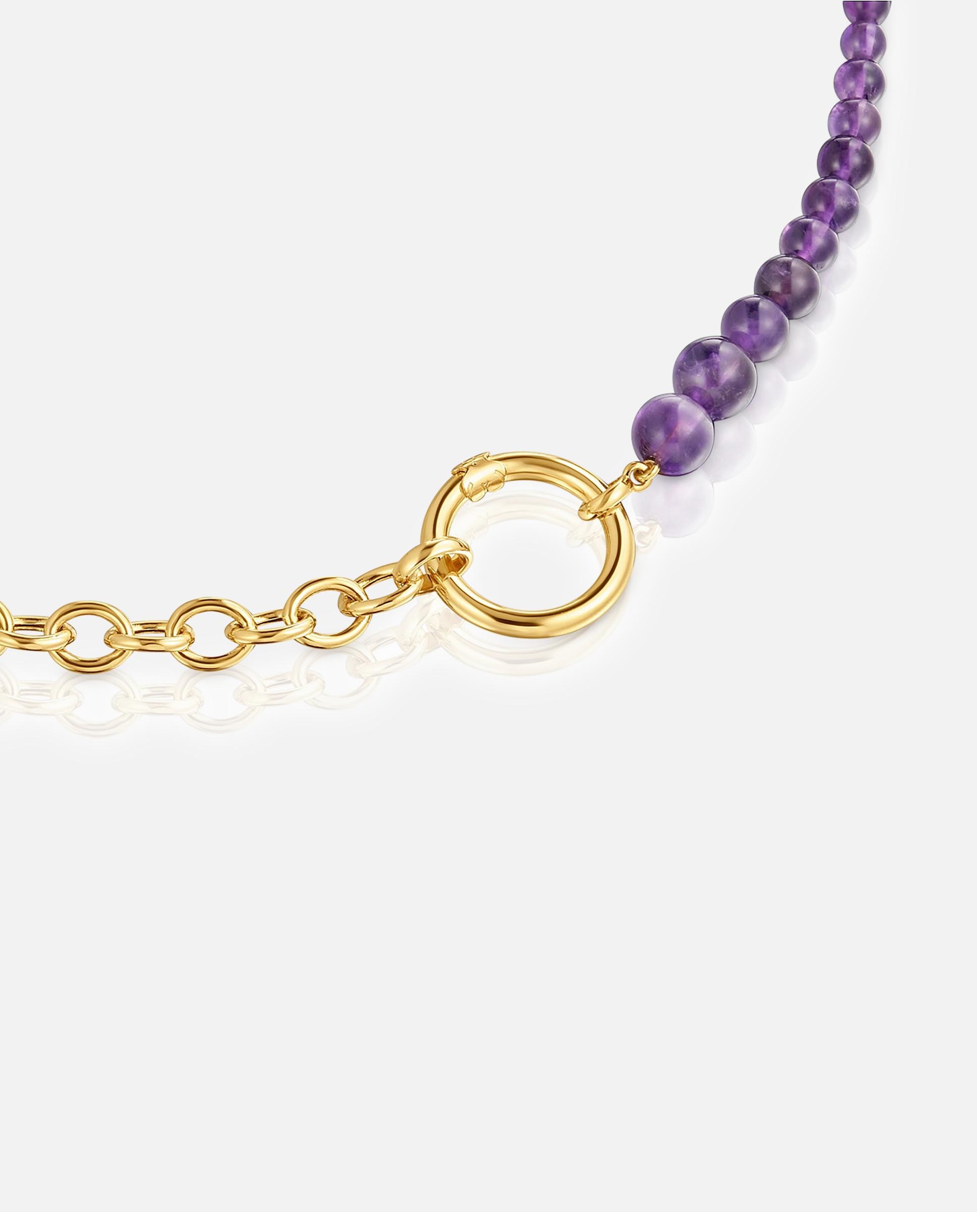 Corrente com Pendentes Hold Banhada a Ouro 18 Kt Sobre Prata e Ametista Roxo-2