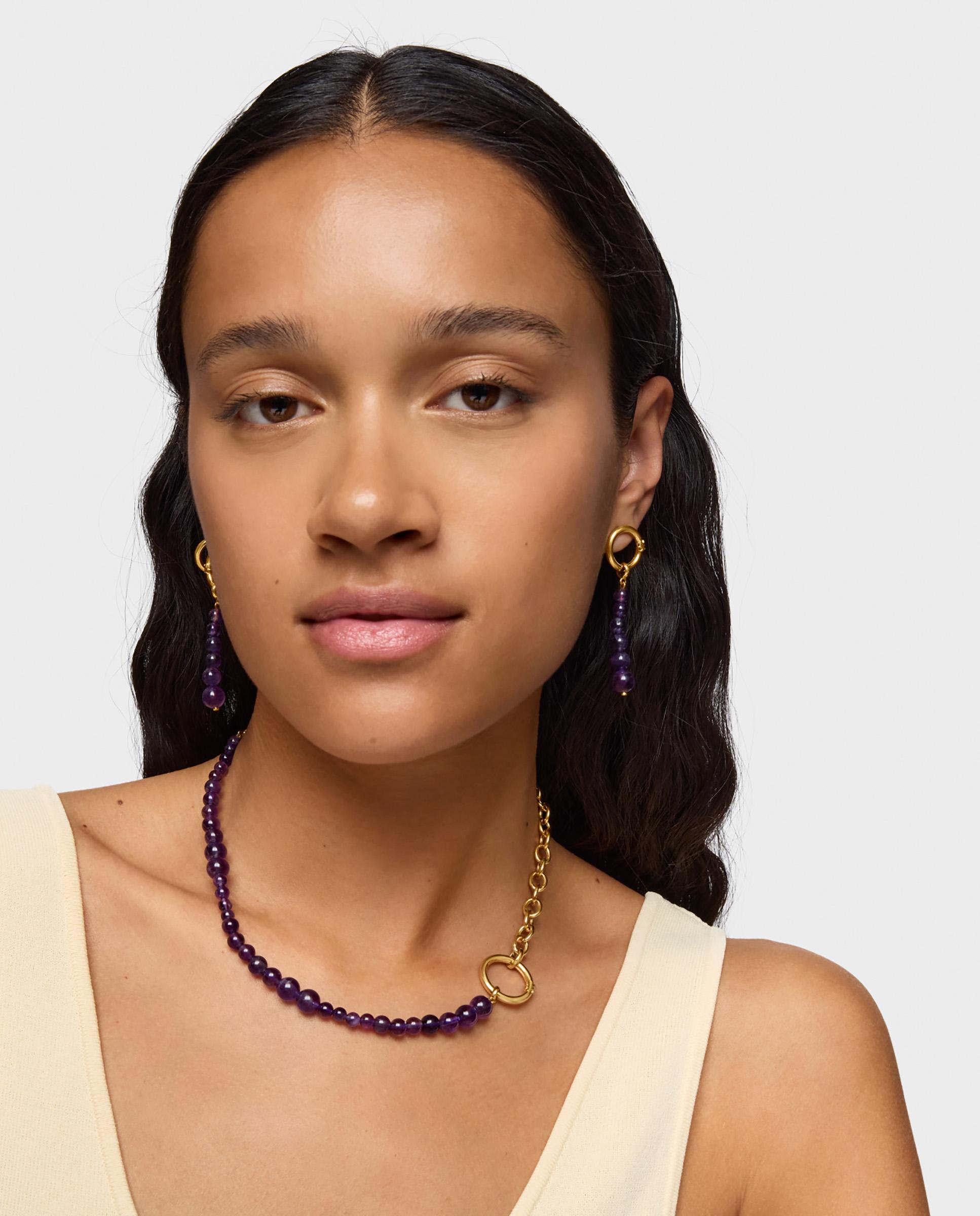 Corrente com Pendentes Hold Banhada a Ouro 18 Kt Sobre Prata e Ametista Roxo-4