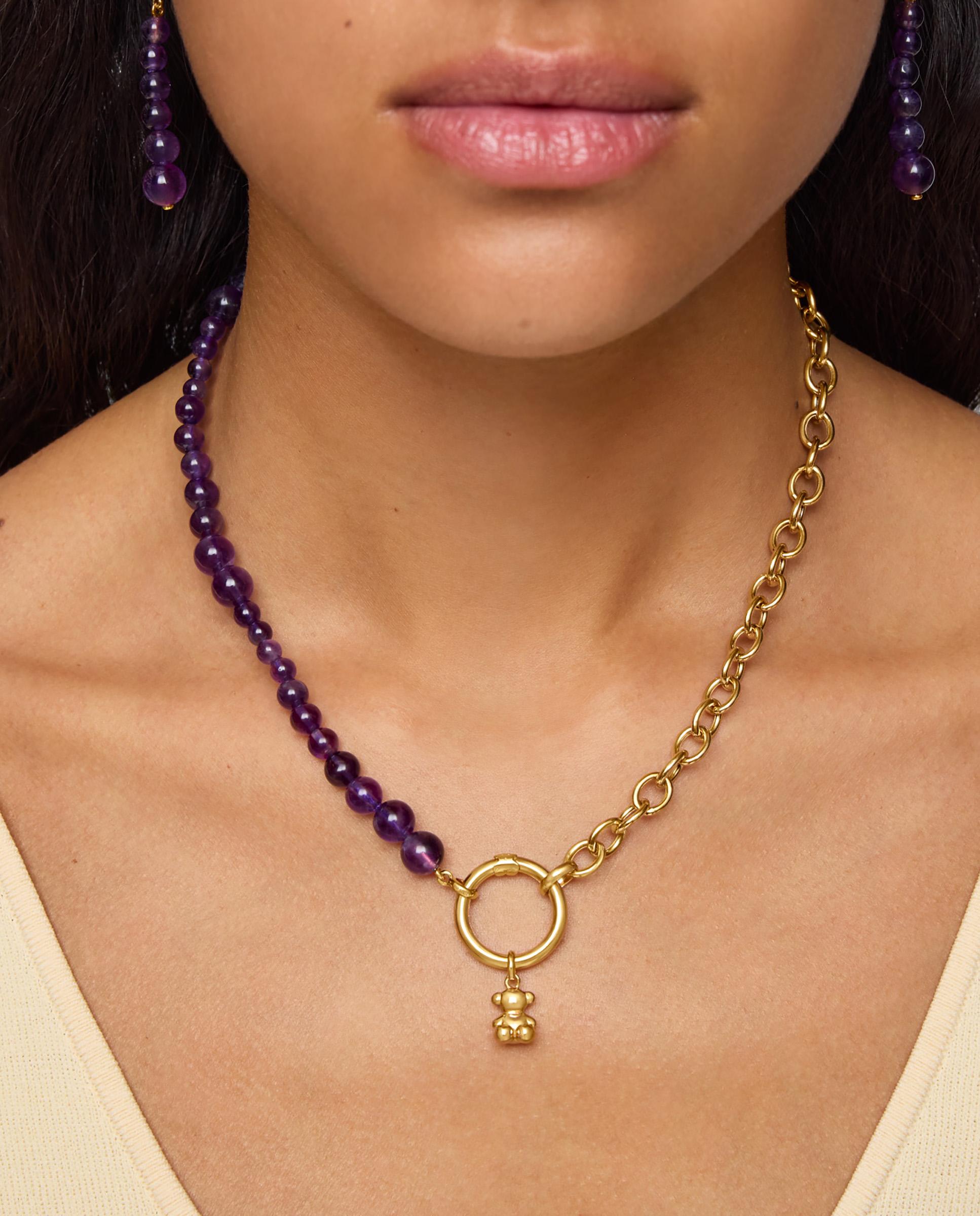 Corrente com Pendentes Hold Banhada a Ouro 18 Kt Sobre Prata e Ametista Roxo-5