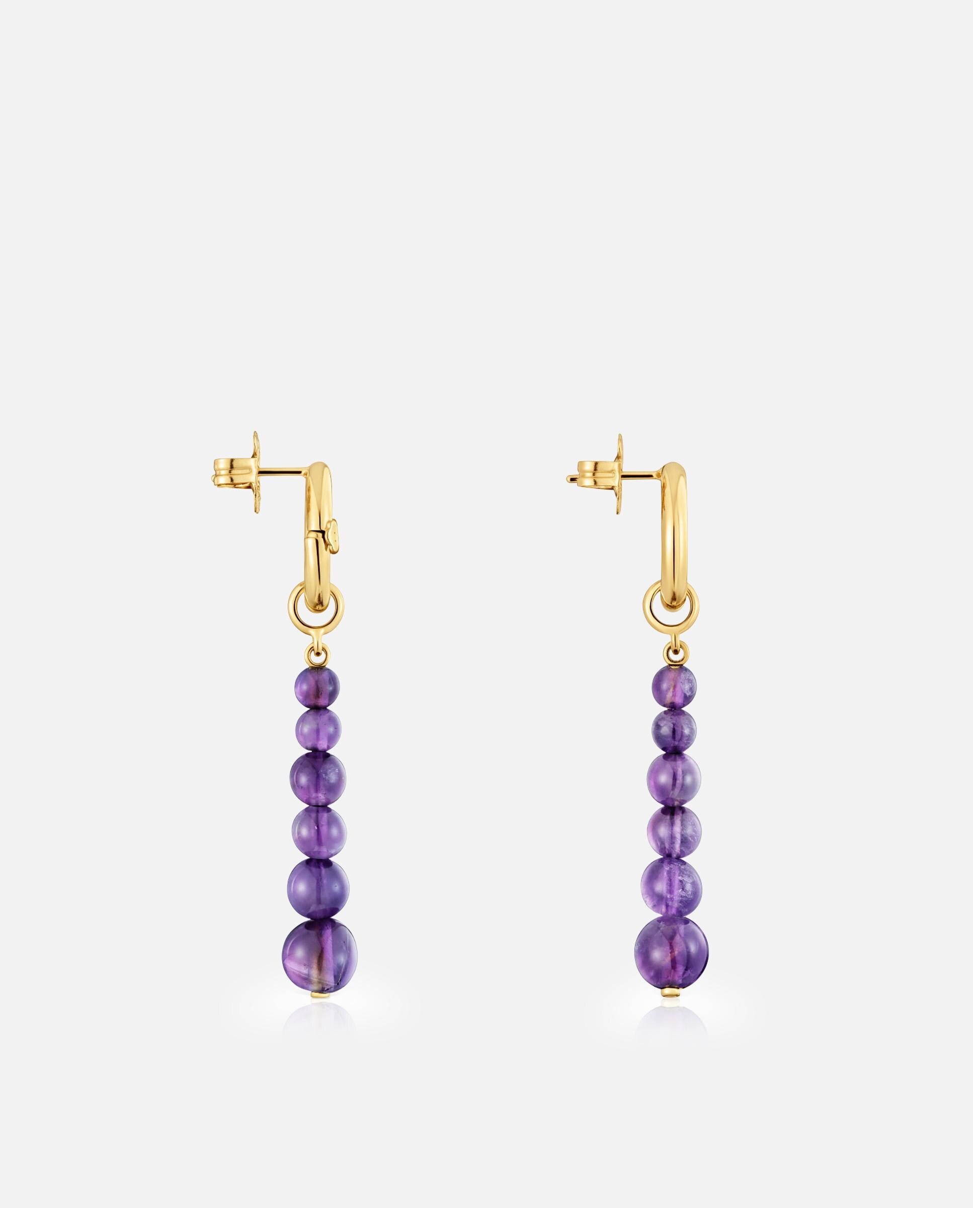Brincos Hold Compridos Banhados a Ouro 18 Kt Sobre Prata e Ametista Roxo-2