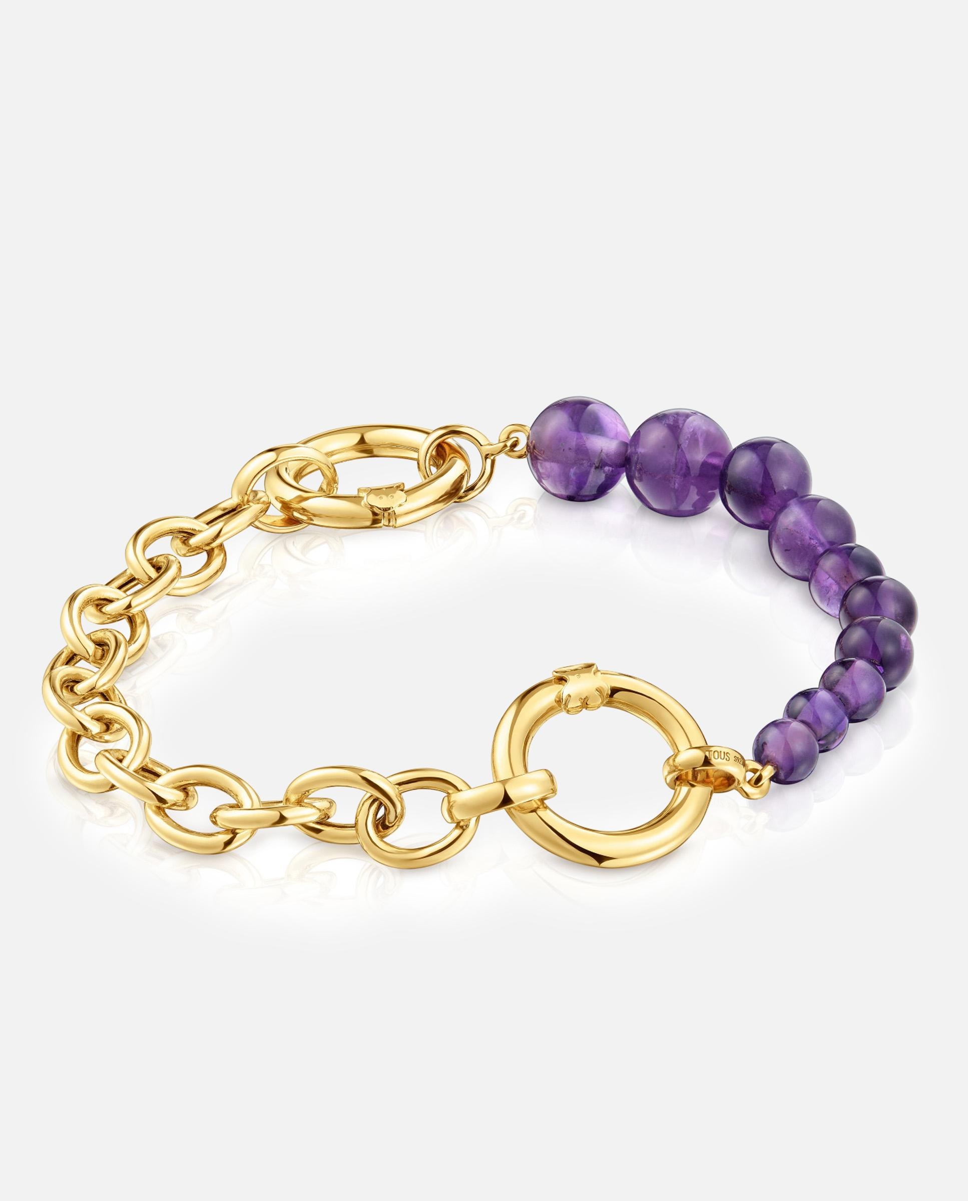 Pulseira Hold Banhada a Ouro 18 Kt Sobre Prata e Ametista Roxo-1