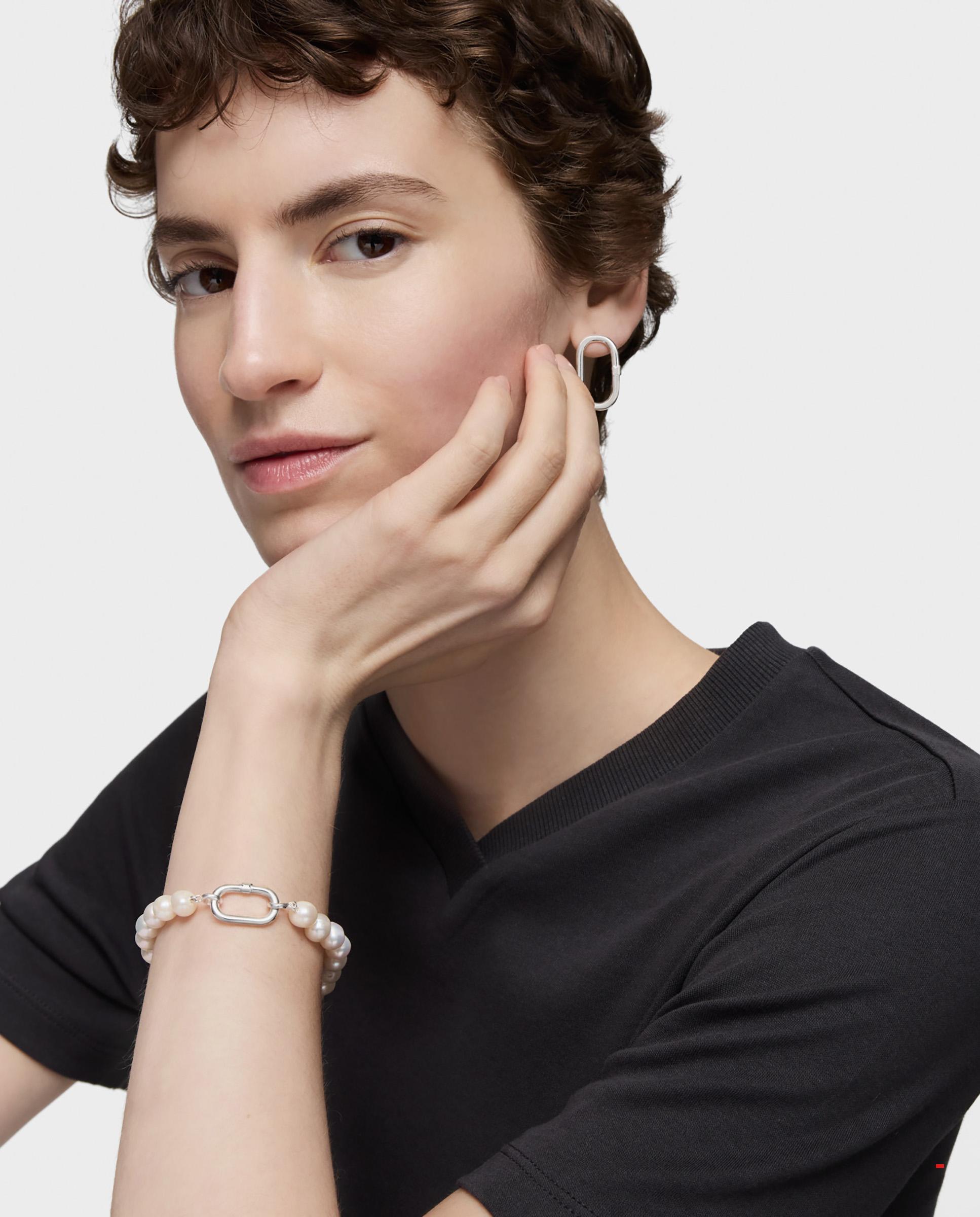 Pulseira Hold Oval e Argola de Prata Branco-4