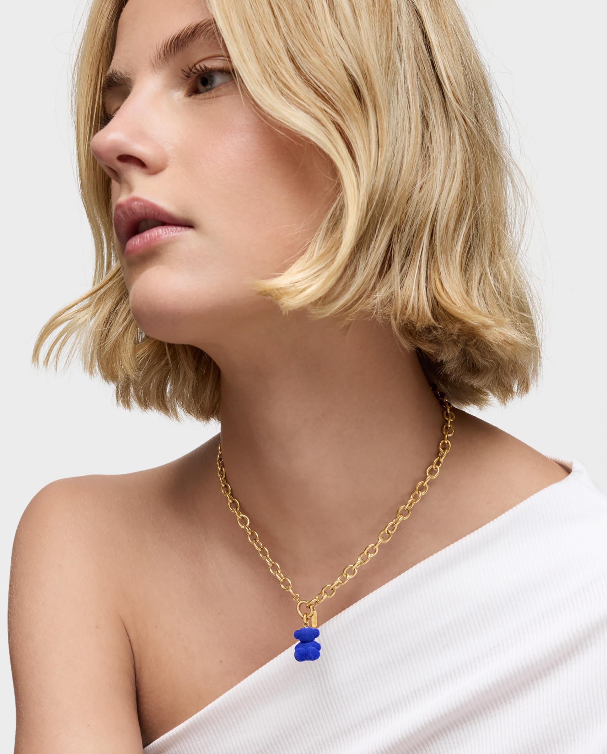 Pendente Bold Bear Urso Velvet em Azul Banhado a Ouro 18 Kt Sobre Prata Azul-4