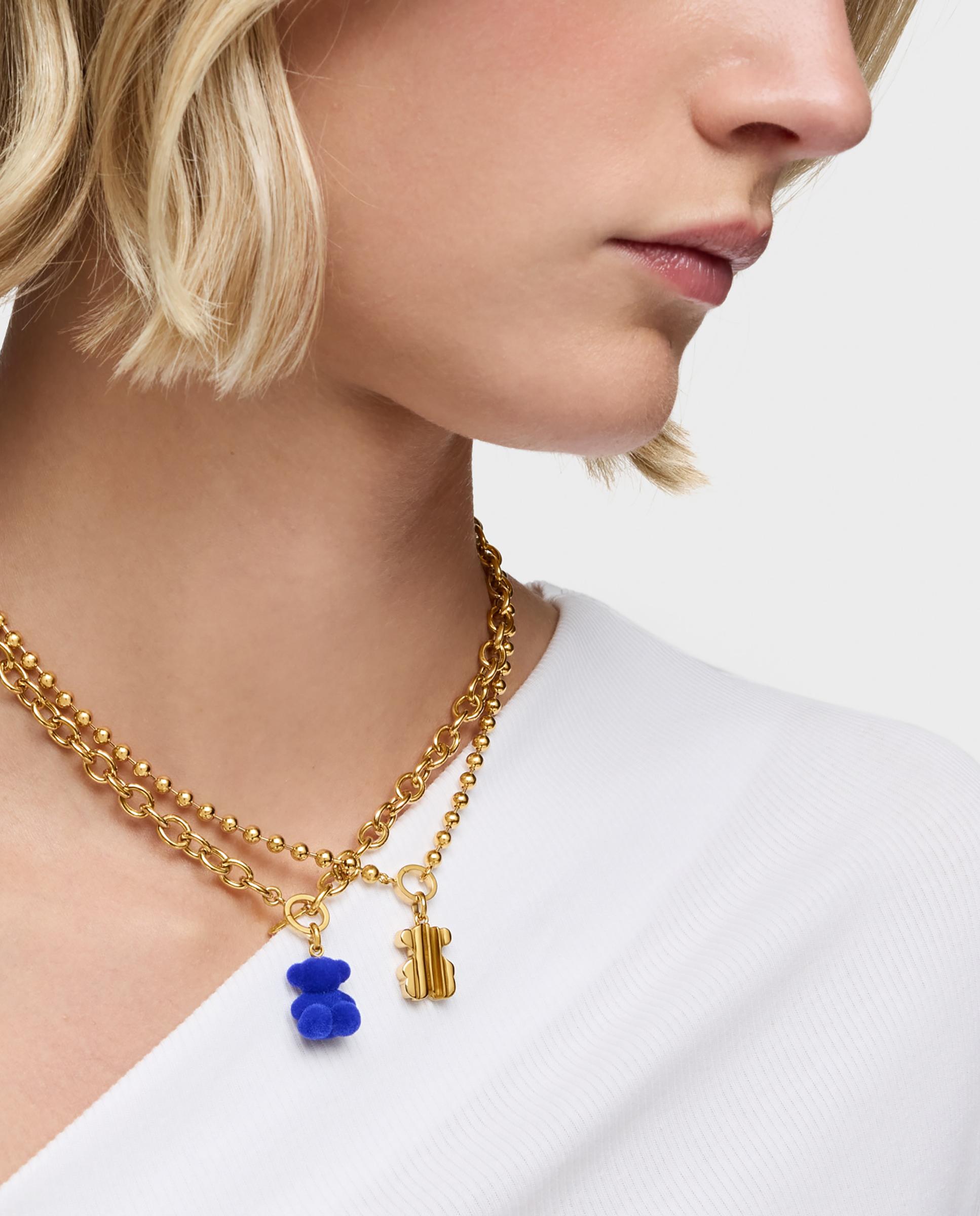Pendente Bold Bear Urso Velvet em Azul Banhado a Ouro 18 Kt Sobre Prata Azul-5