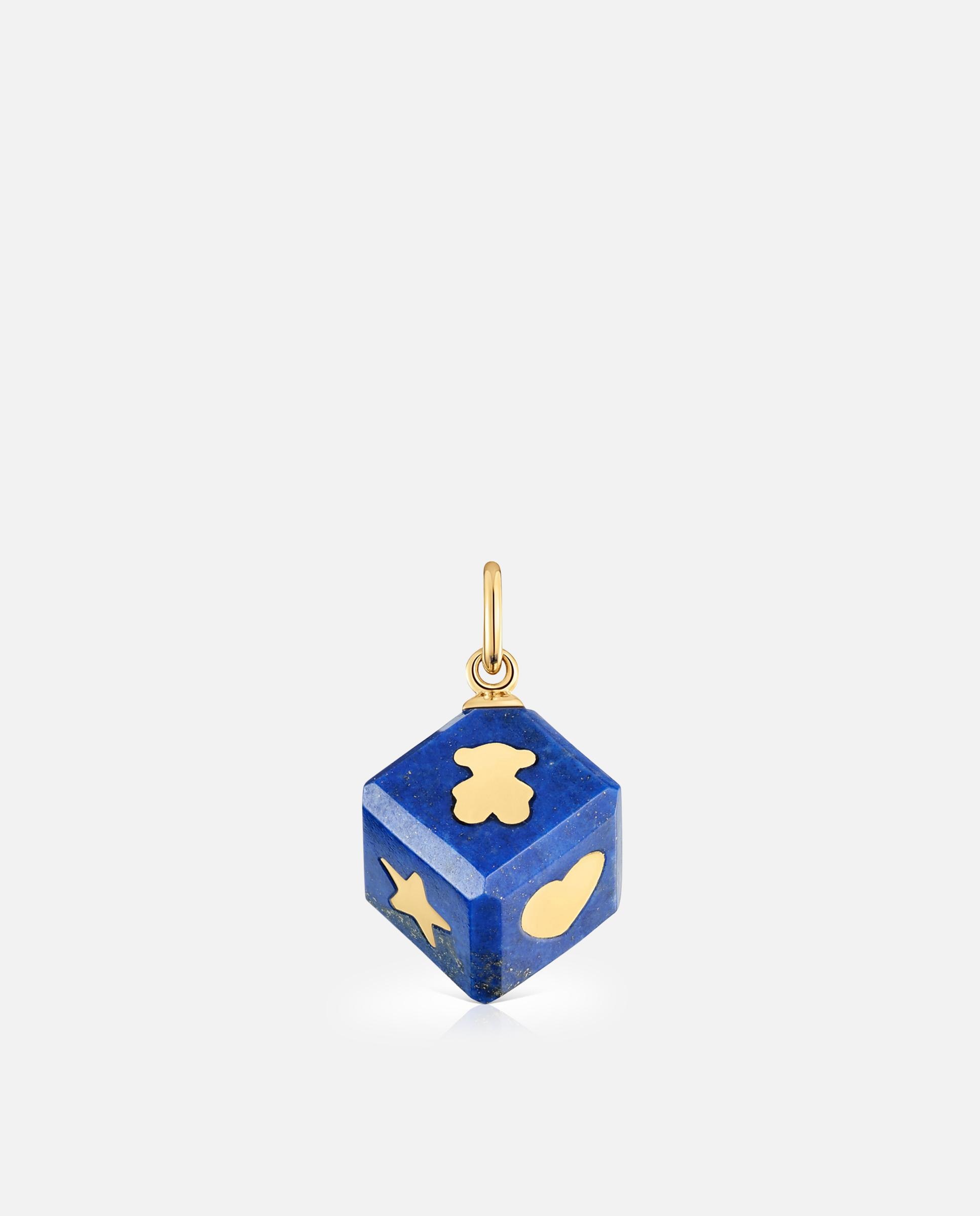 Pendente Cube de Ouro 14 Kt e Lápis-lazúli Azul-1