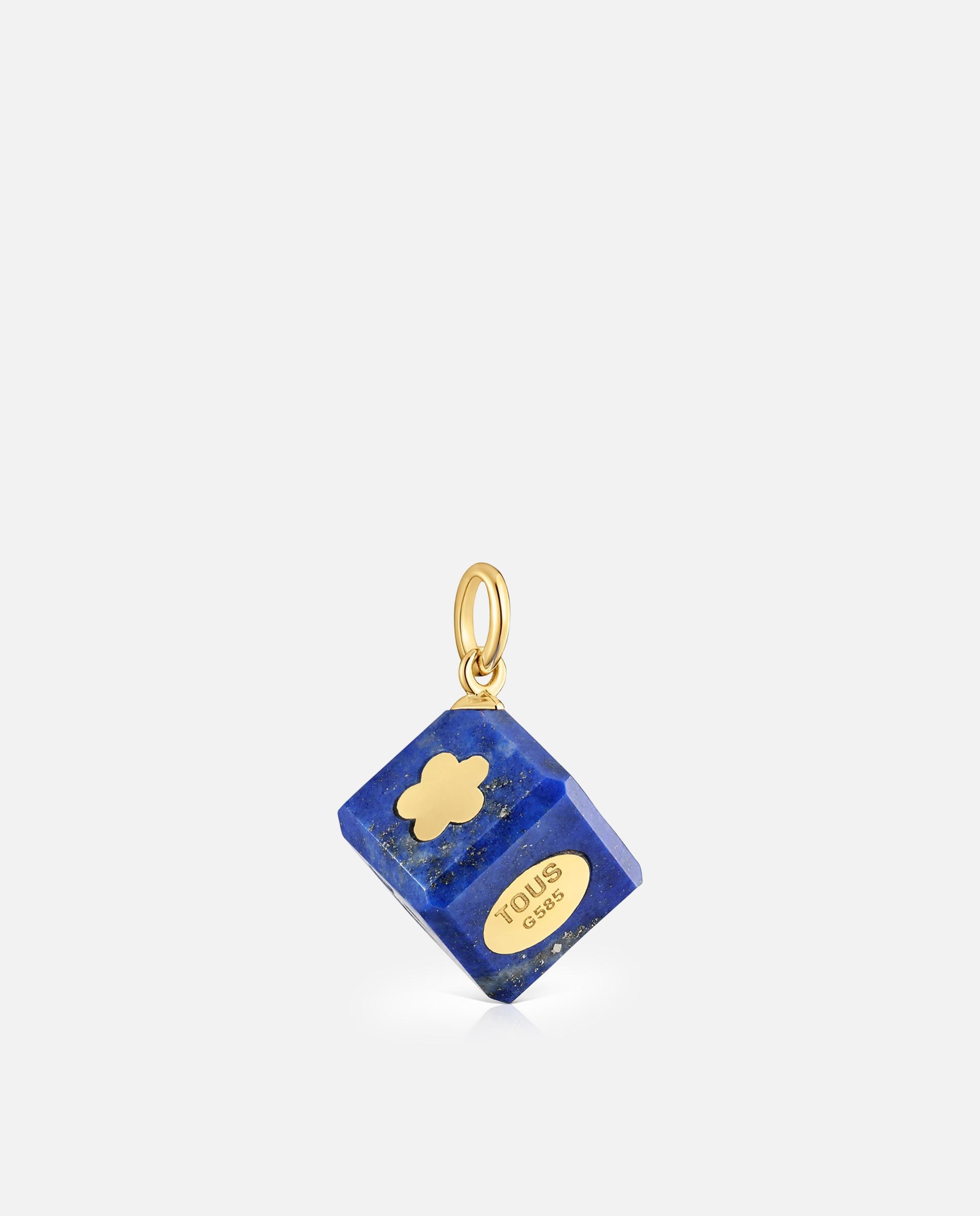 Pendente Cube de Ouro 14 Kt e Lápis-lazúli Azul-3