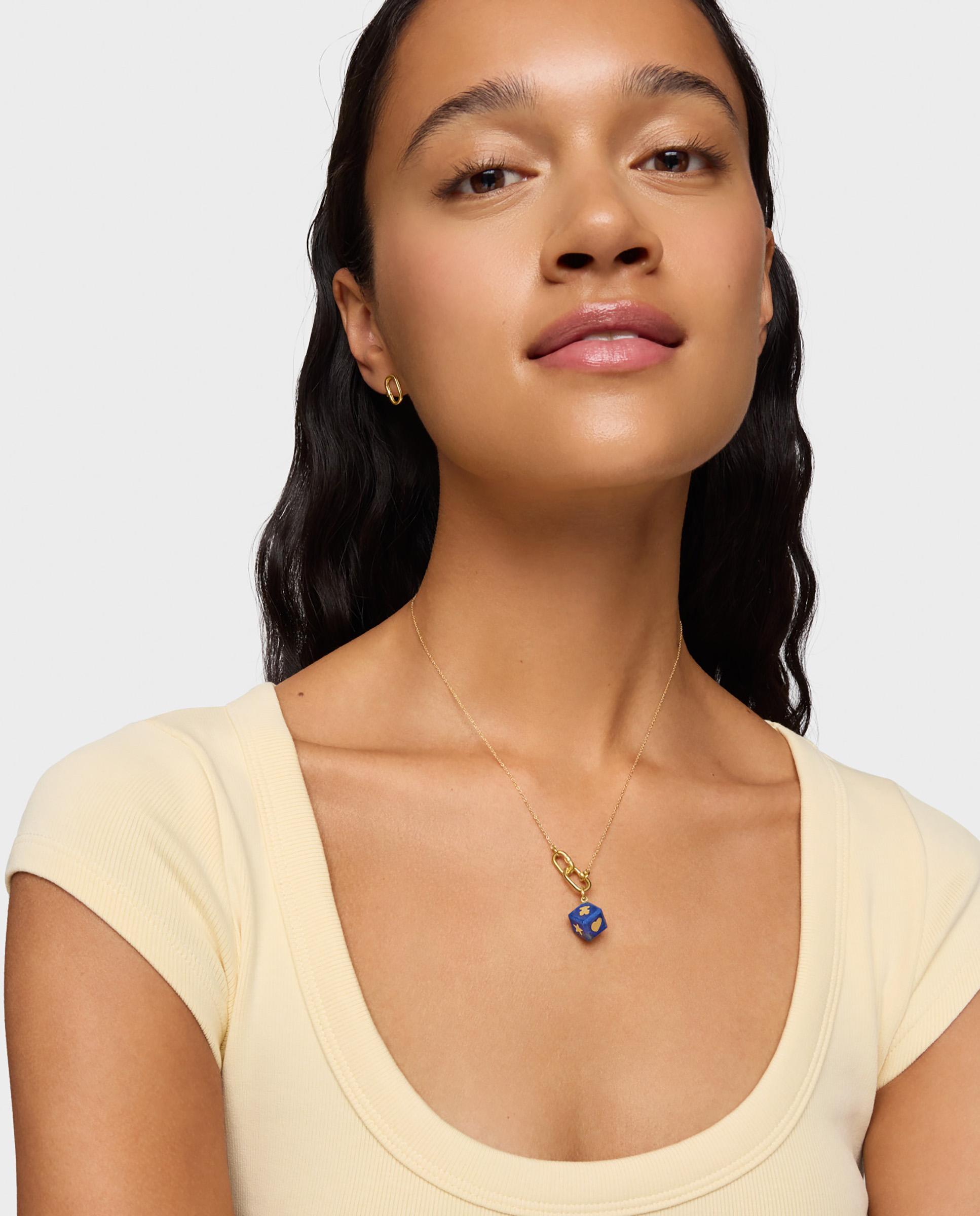 Pendente Cube de Ouro 14 Kt e Lápis-lazúli Azul-4