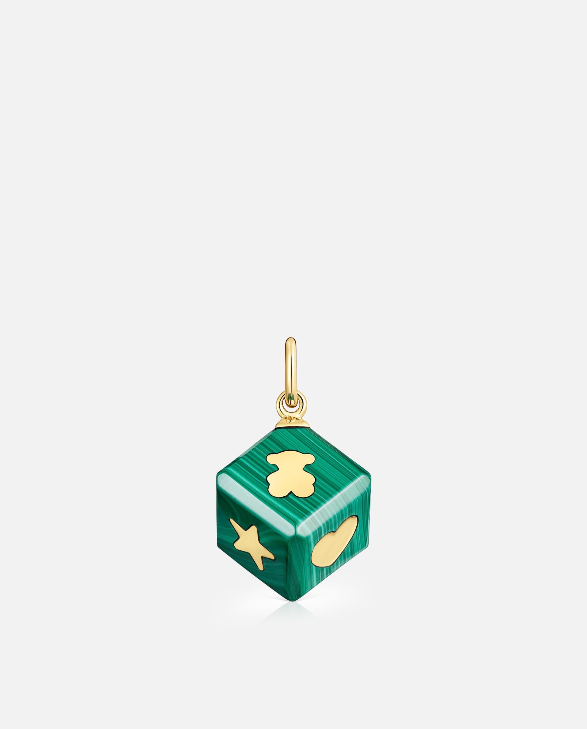 Pendente Cube de Ouro 14 Kt e Malaquita Verde-1