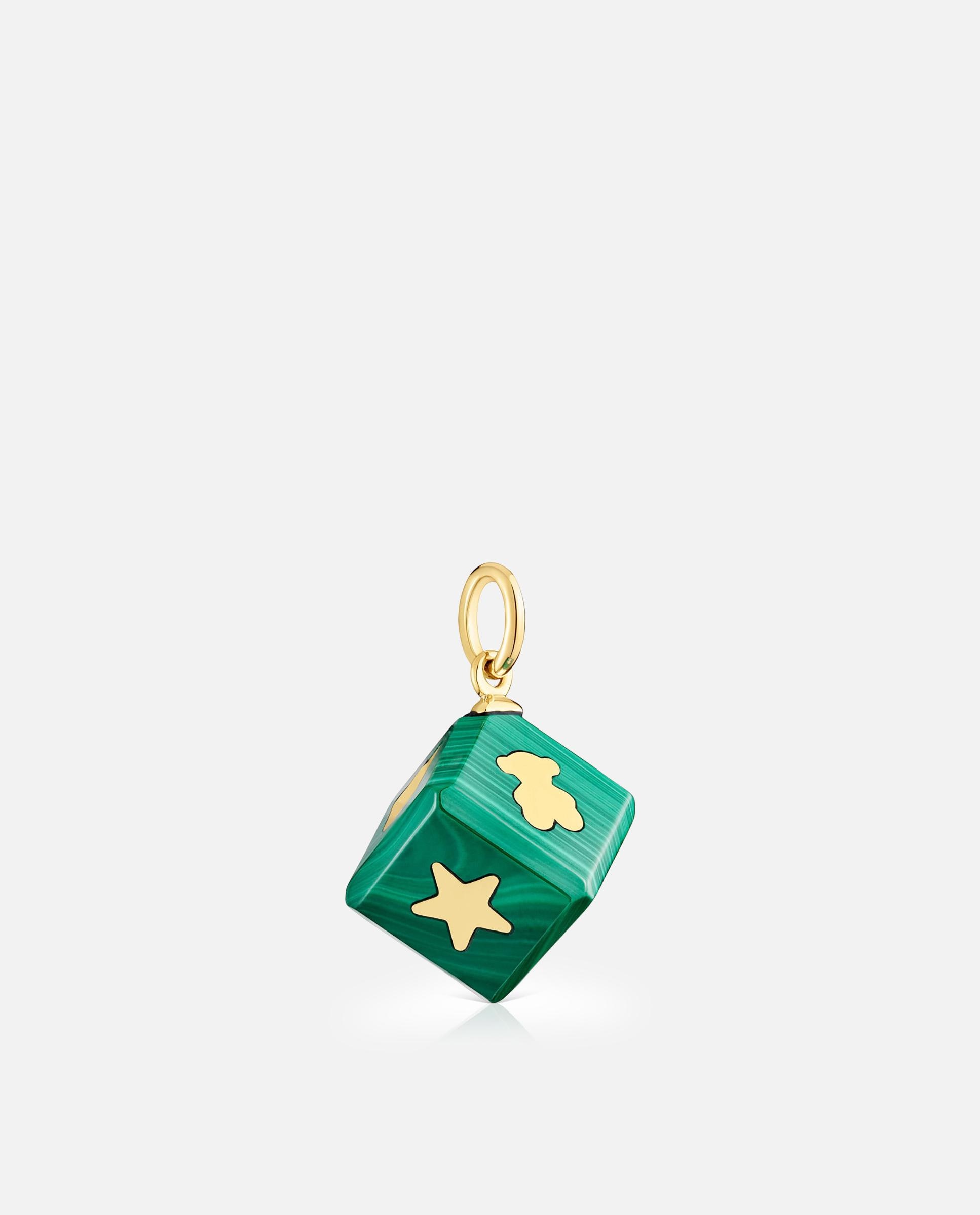Pendente Cube de Ouro 14 Kt e Malaquita Verde-2