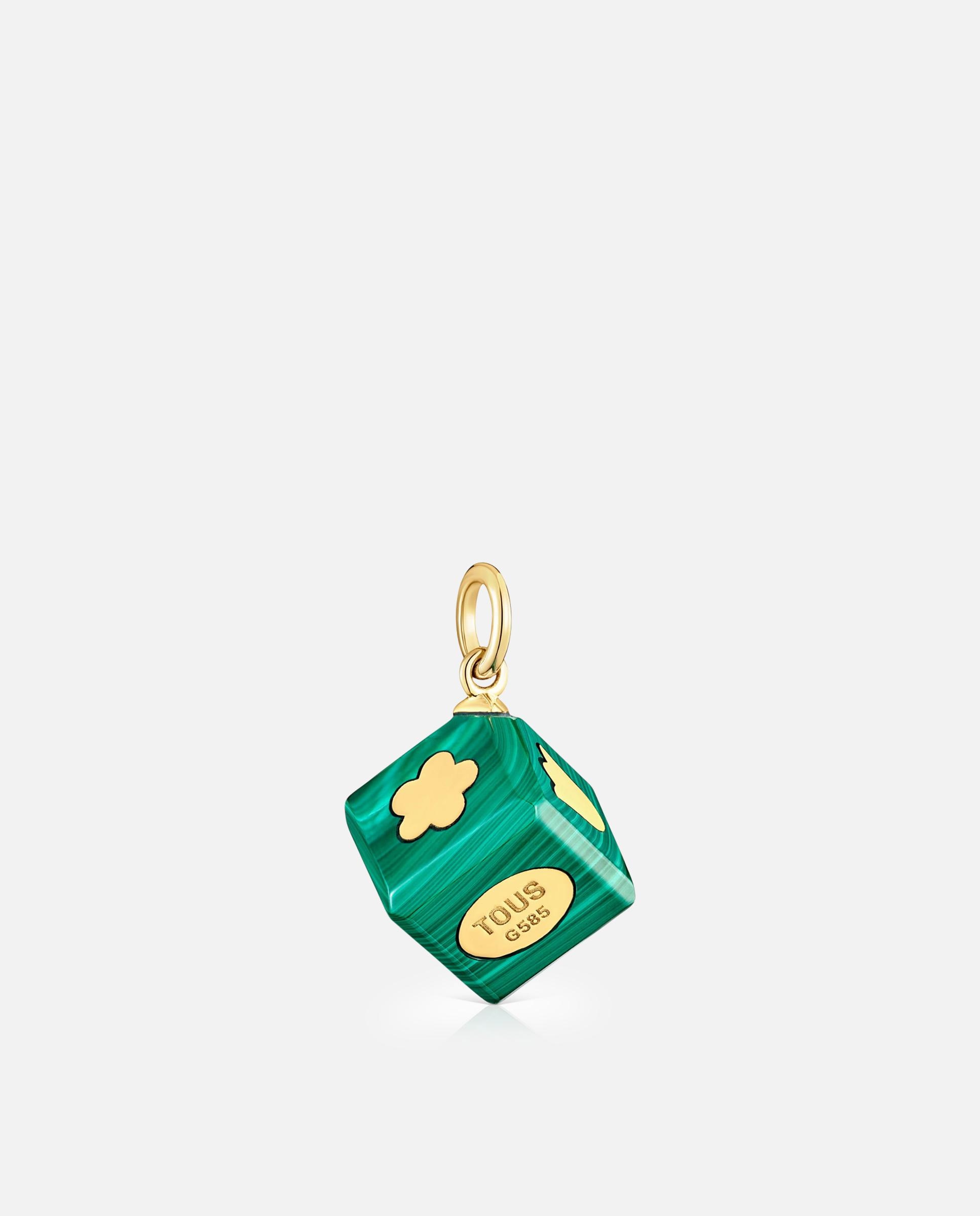 Pendente Cube de Ouro 14 Kt e Malaquita Verde-3