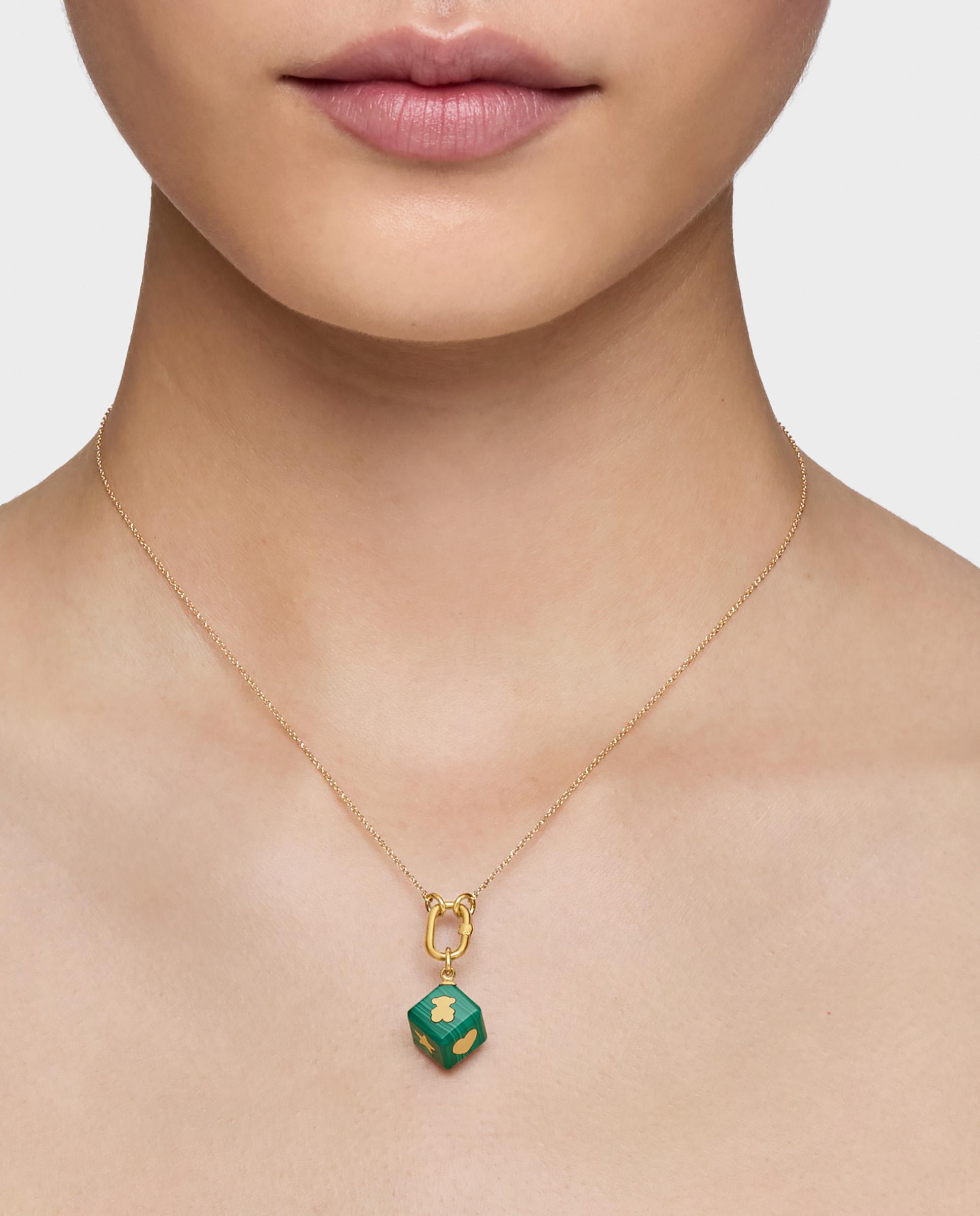 Pendente Cube de Ouro 14 Kt e Malaquita Verde-6