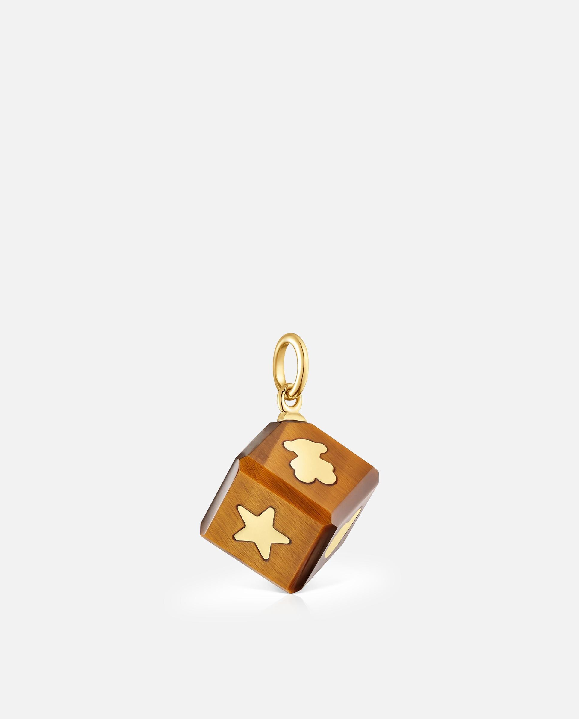 Pendente Cube de Ouro 14 Kt e Olho de Tigre Castanho-2