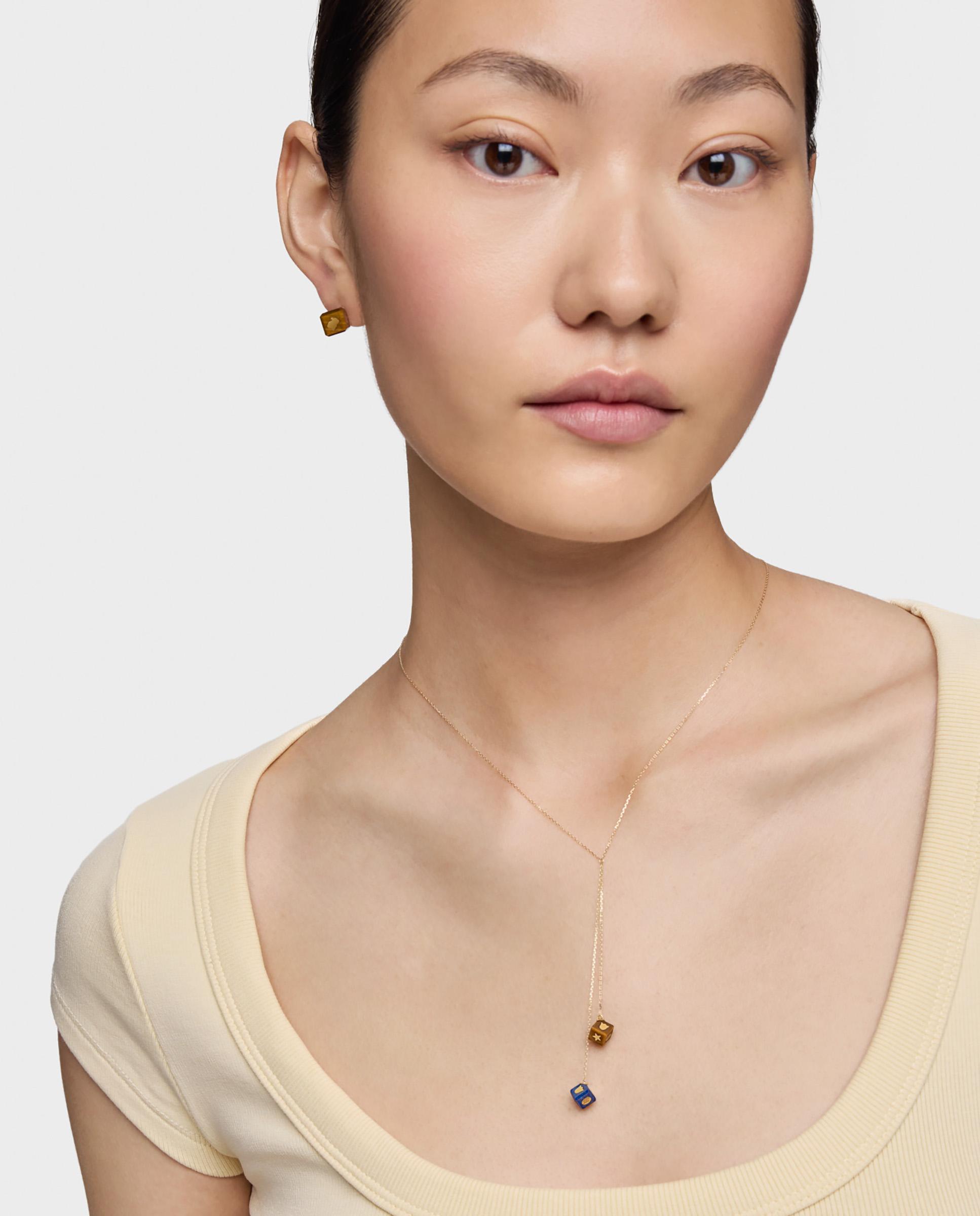 Colar Cube de Ouro 14 Kt e Gemas Multicolor-4