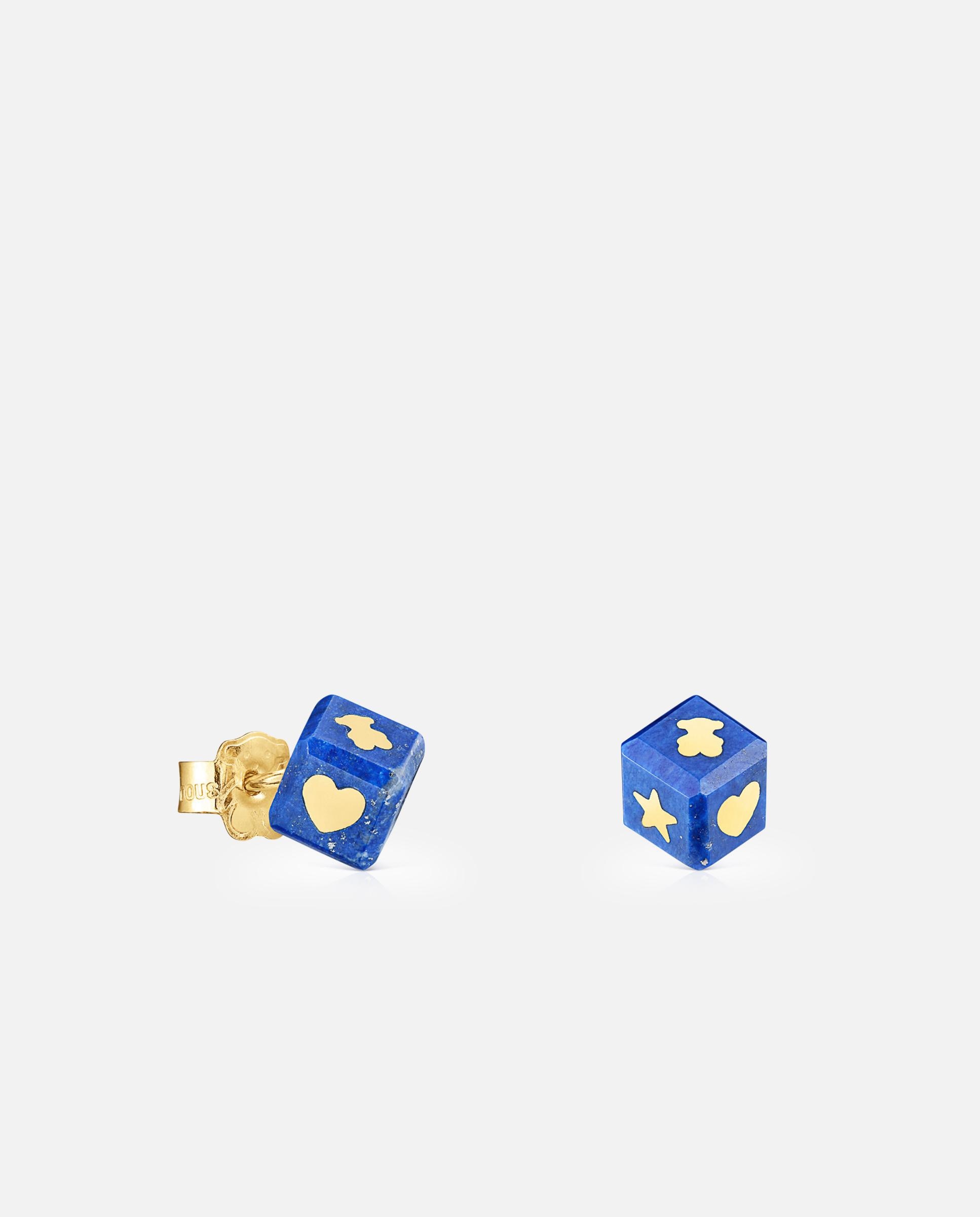 Brincos Cube de Ouro 14 Kt e Lápis-lazúli Azul-1