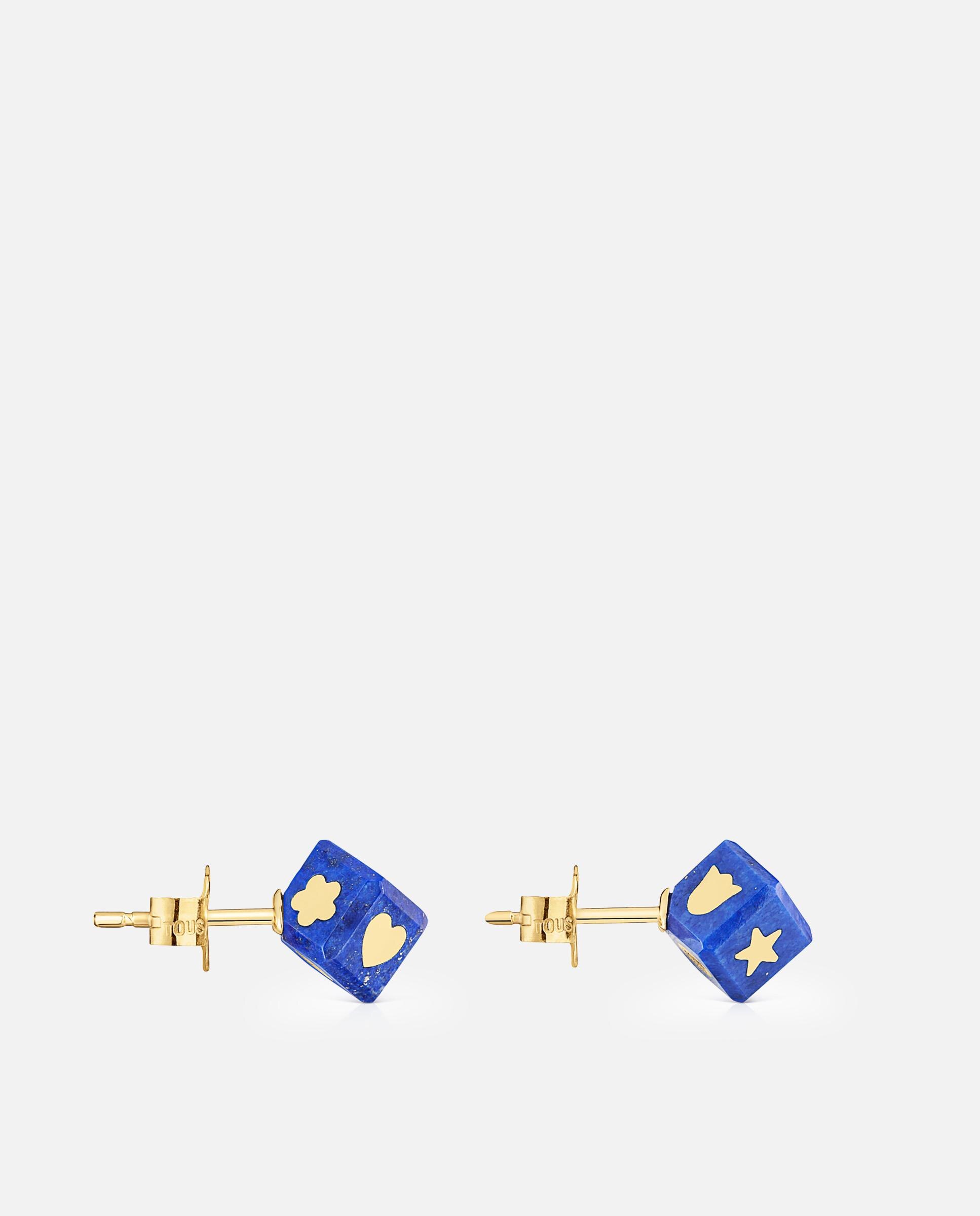 Brincos Cube de Ouro 14 Kt e Lápis-lazúli Azul-2