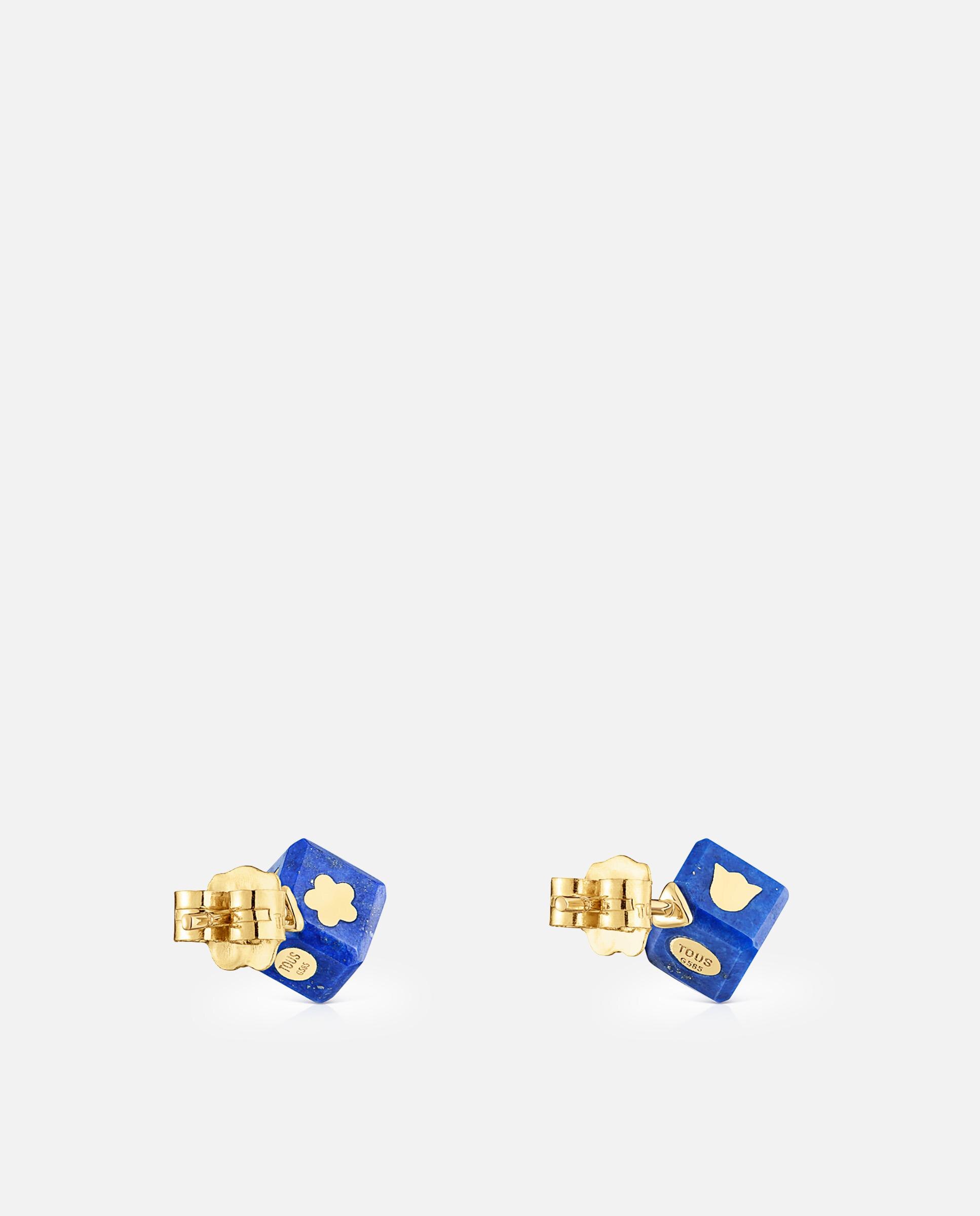 Brincos Cube de Ouro 14 Kt e Lápis-lazúli Azul-3