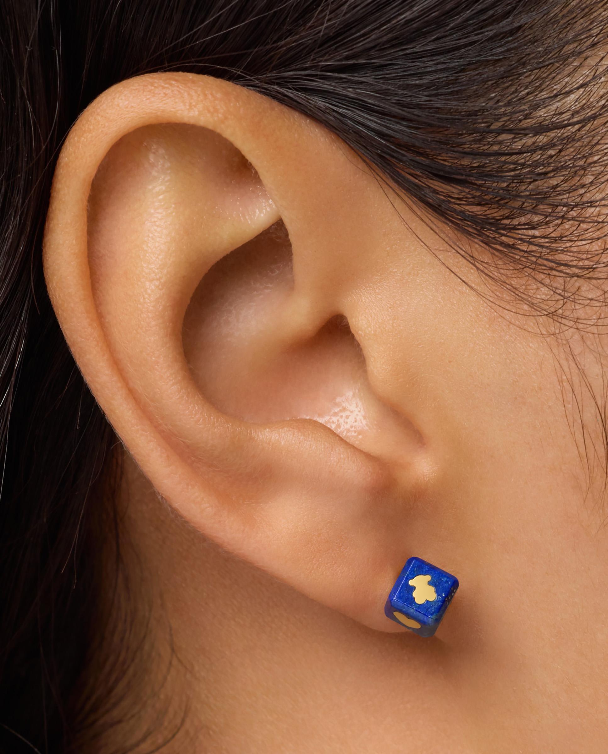 Brincos Cube de Ouro 14 Kt e Lápis-lazúli Azul-6