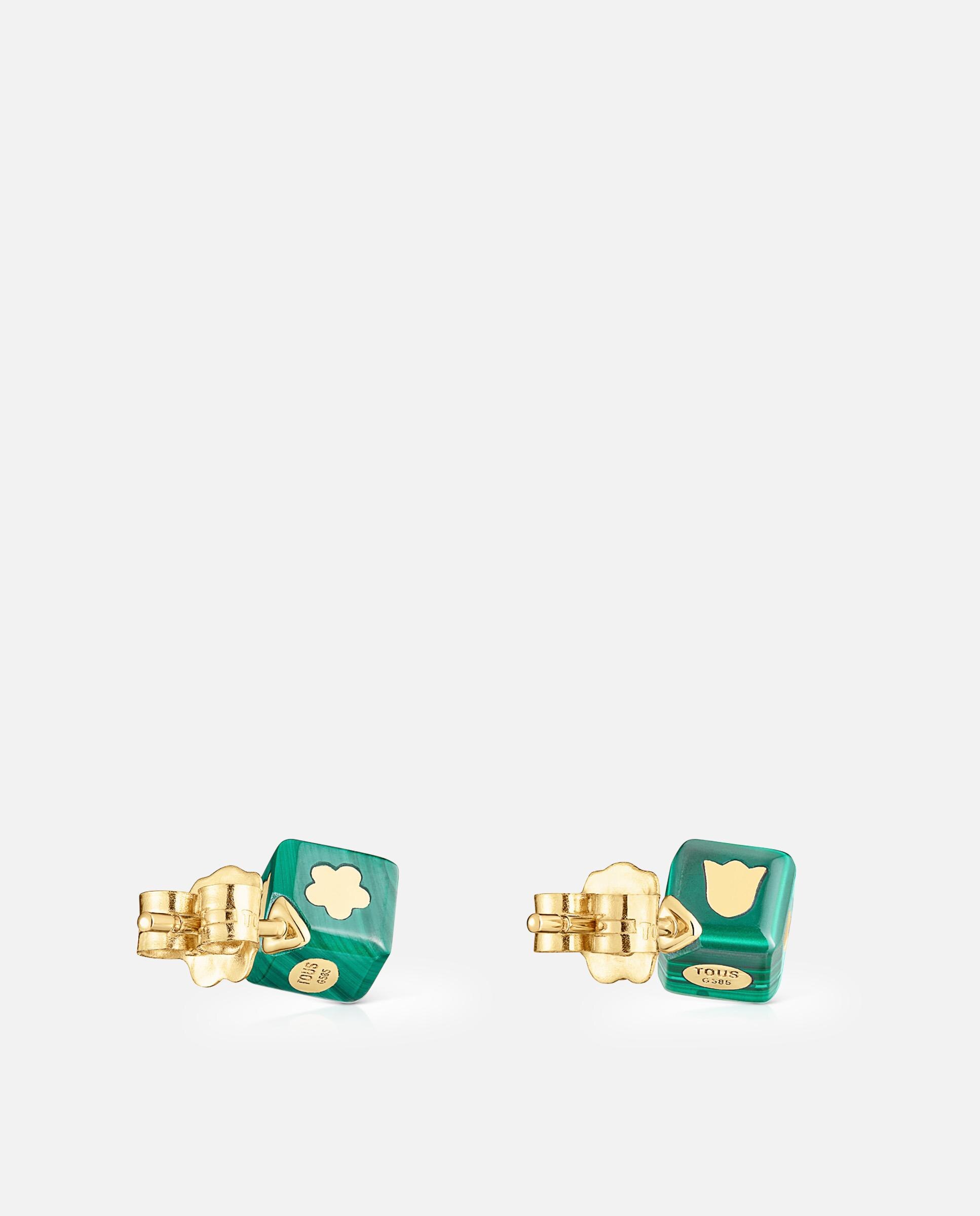 Brincos Cube de Ouro 14 Kt e Malaquita Verde-3