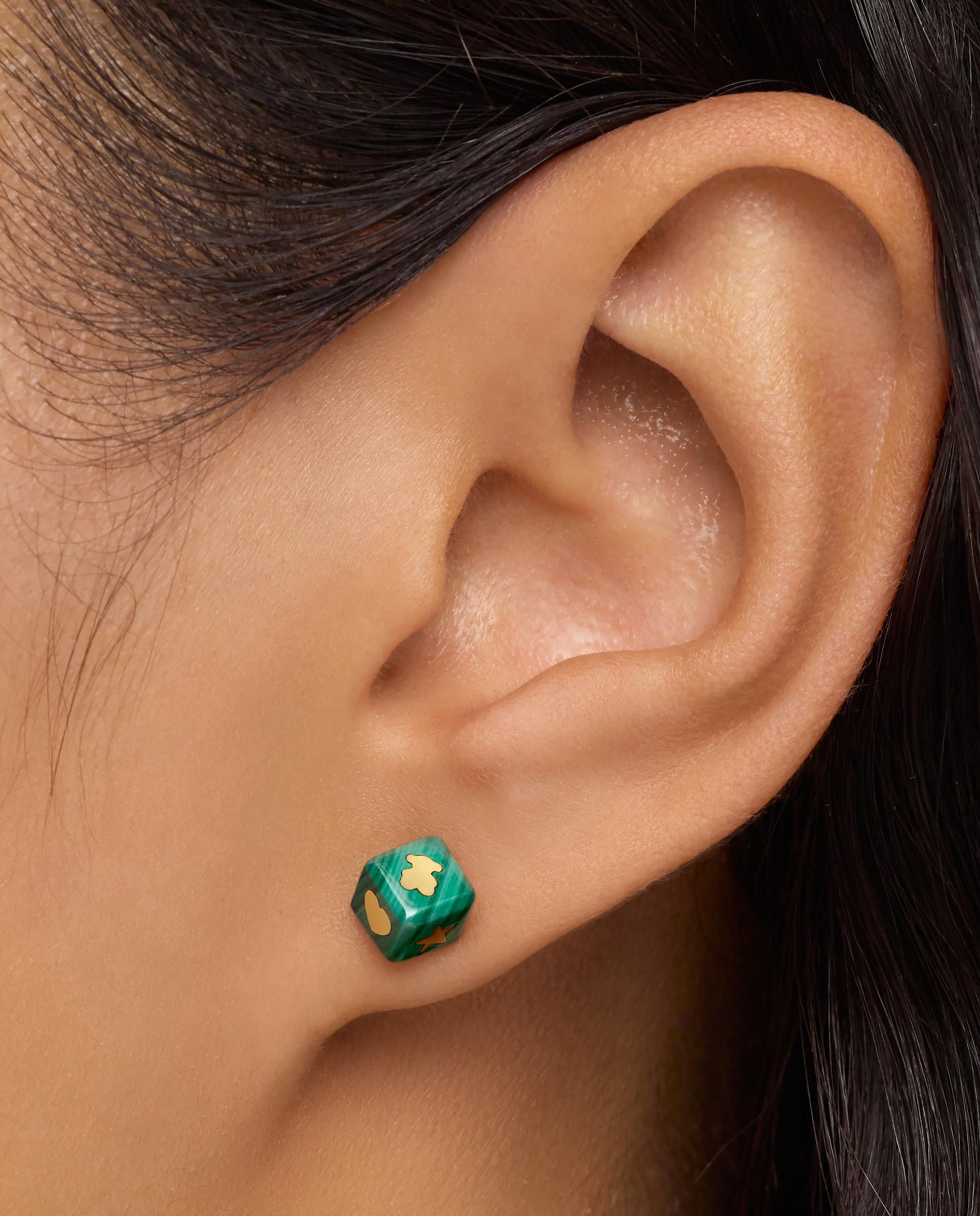Brincos Cube de Ouro 14 Kt e Malaquita Verde-6