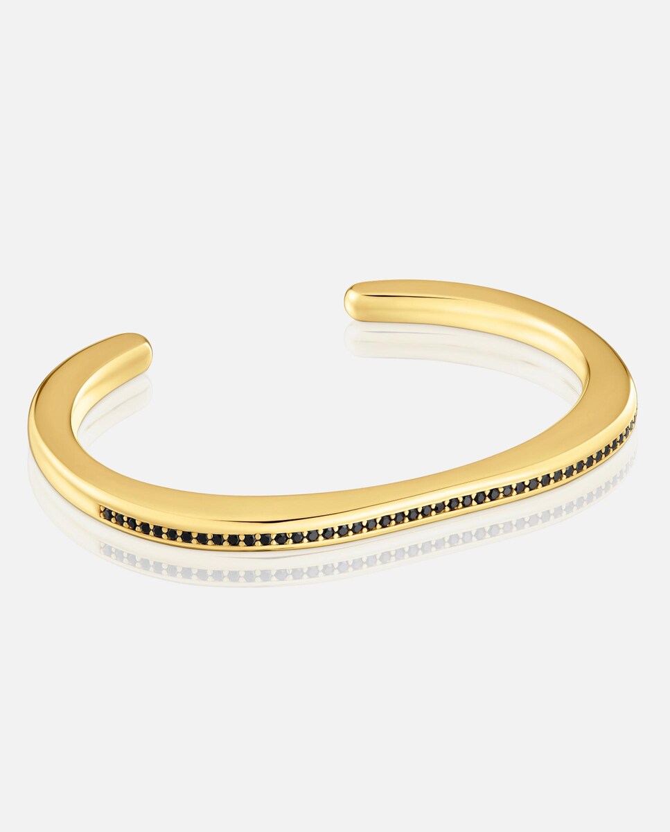 Pulseira Esclava Line com Banho de Ouro 18 Kt Sobre Prata e Espinelas Preto-1