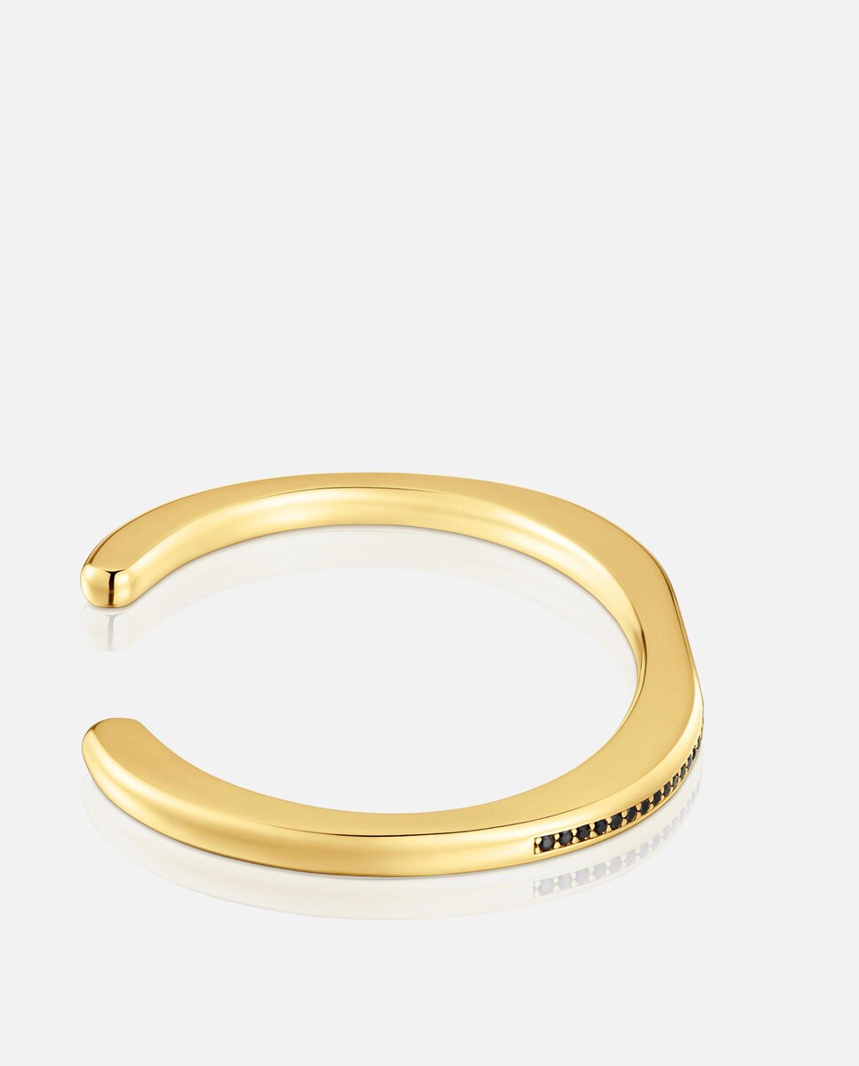Pulseira Esclava Line com Banho de Ouro 18 Kt Sobre Prata e Espinelas Preto-2