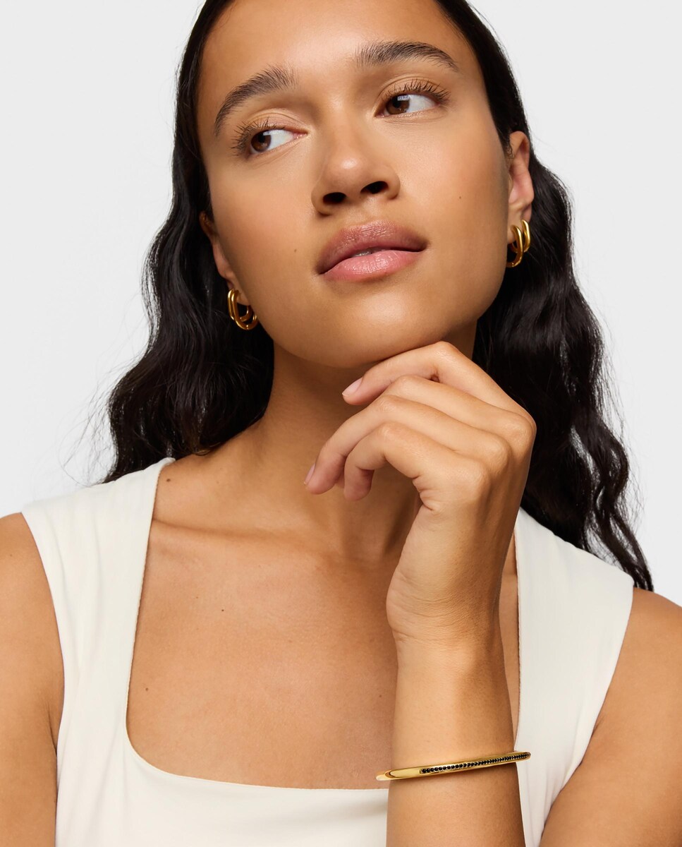 Pulseira Esclava Line com Banho de Ouro 18 Kt Sobre Prata e Espinelas Preto-4