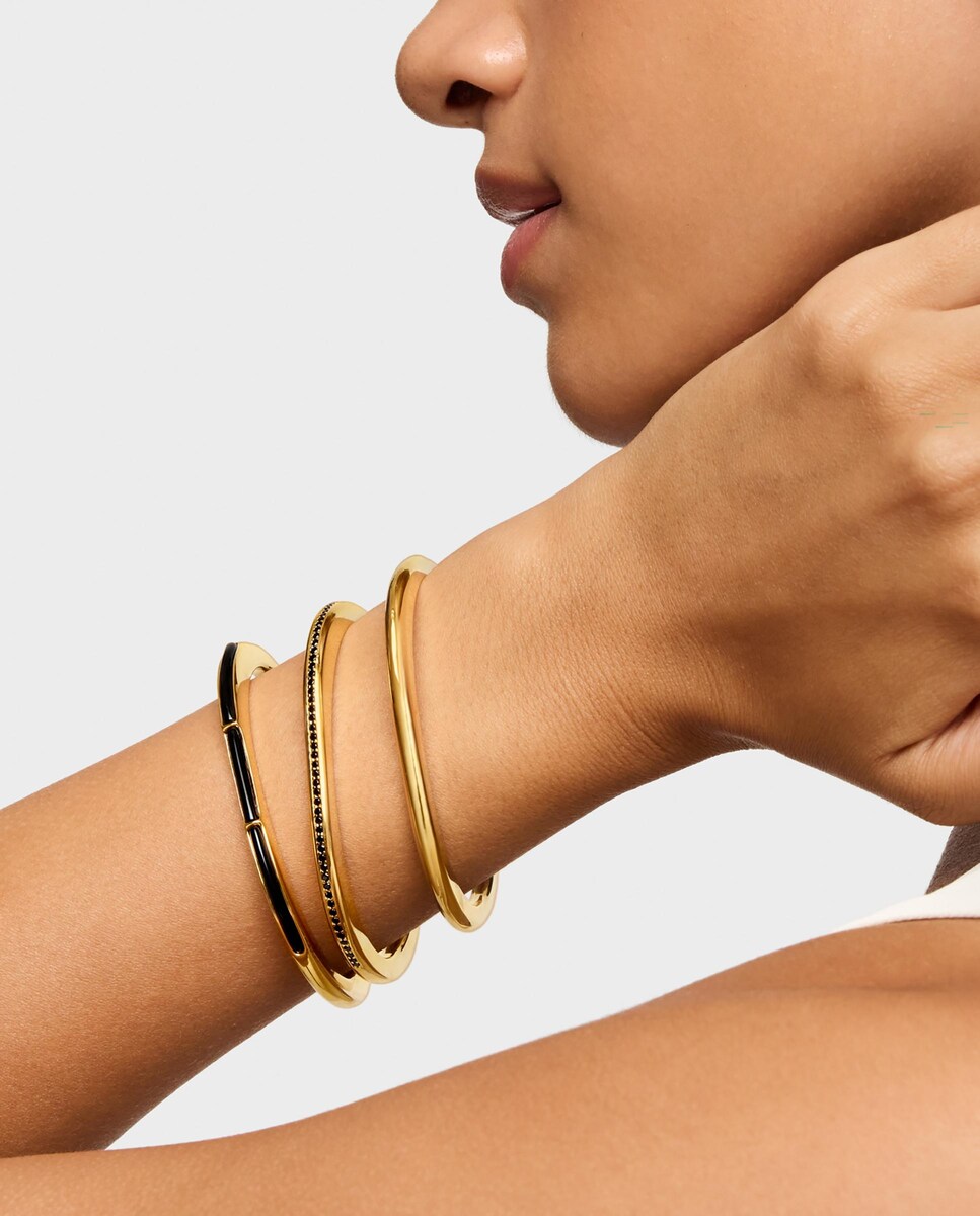 Pulseira Esclava Line com Banho de Ouro 18 Kt Sobre Prata e Espinelas Preto-5