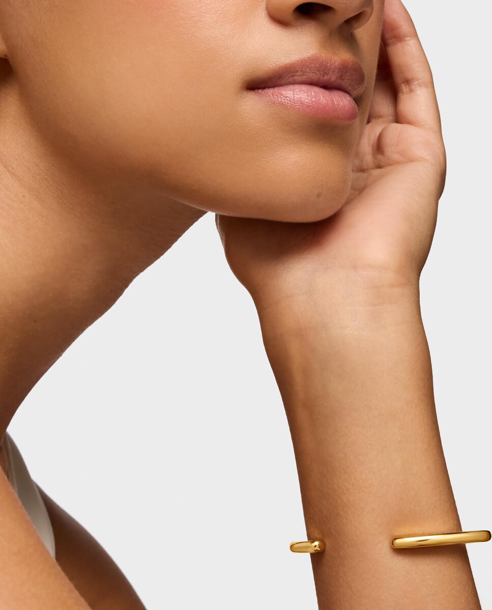 Pulseira Esclava Line com Banho de Ouro 18 Kt Sobre Prata e Espinelas Preto-6