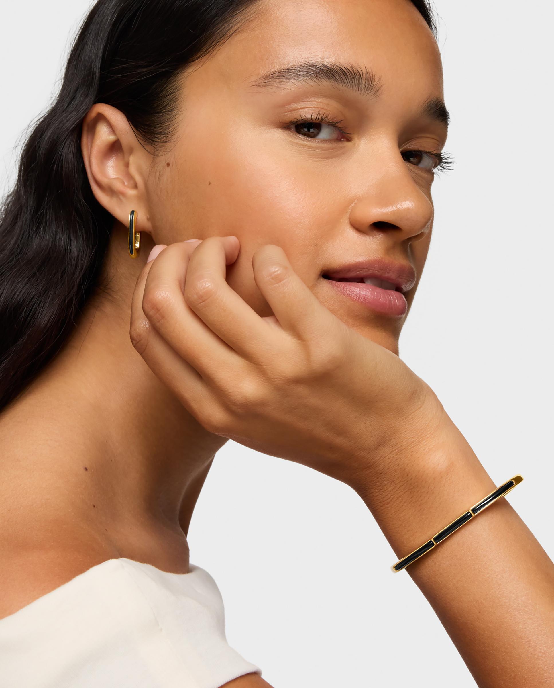 Pulseira Rígida Line com Banho de Ouro 18 Kt Sobre Prata e Ónix Dourado-4