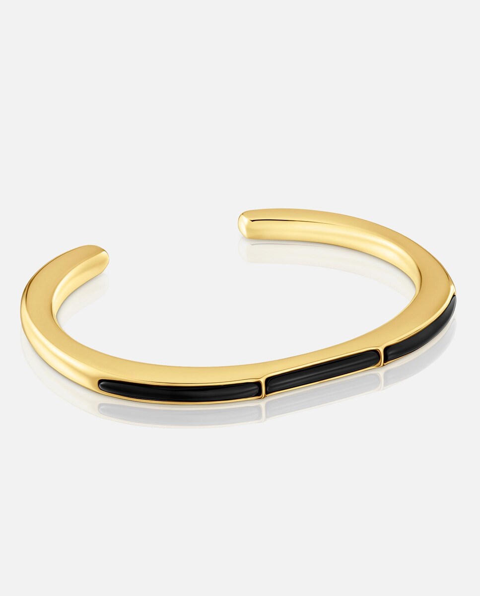 Pulseira Escrava Line com Banho de Ouro 18 Kt Sobre Prata e Ónix Preto-1