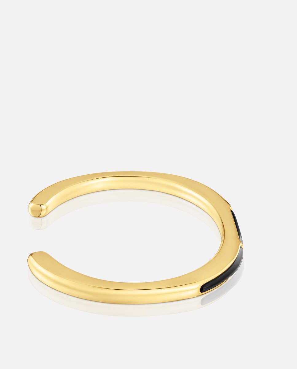 Pulseira Escrava Line com Banho de Ouro 18 Kt Sobre Prata e Ónix Preto-2