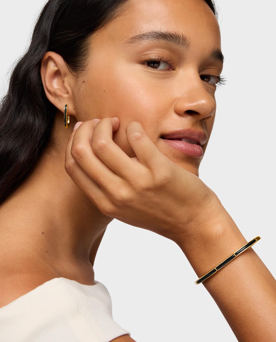 Pulseira Escrava Line com Banho de Ouro 18 Kt Sobre Prata e Ónix Preto-4