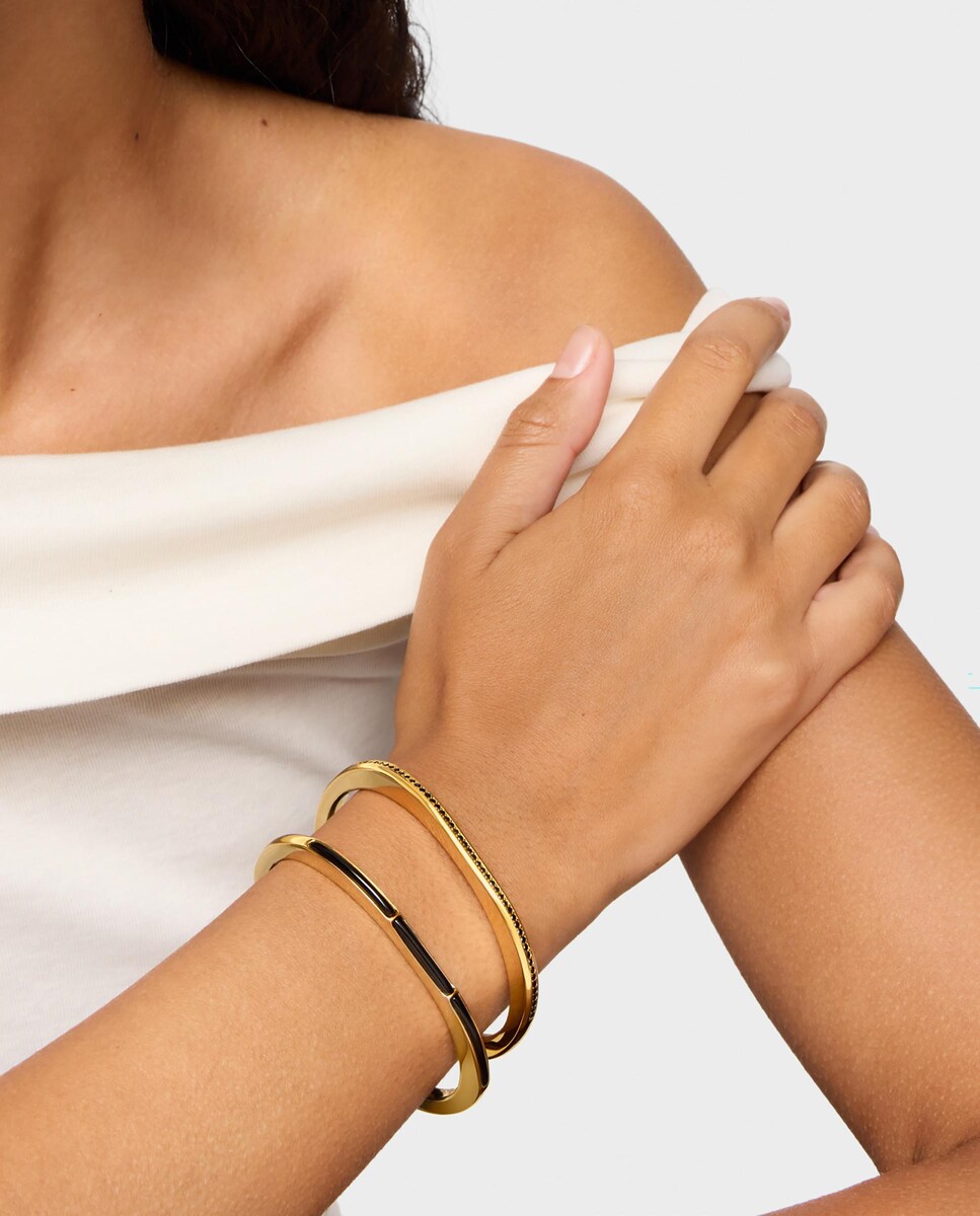 Pulseira Escrava Line com Banho de Ouro 18 Kt Sobre Prata e Ónix Preto-5