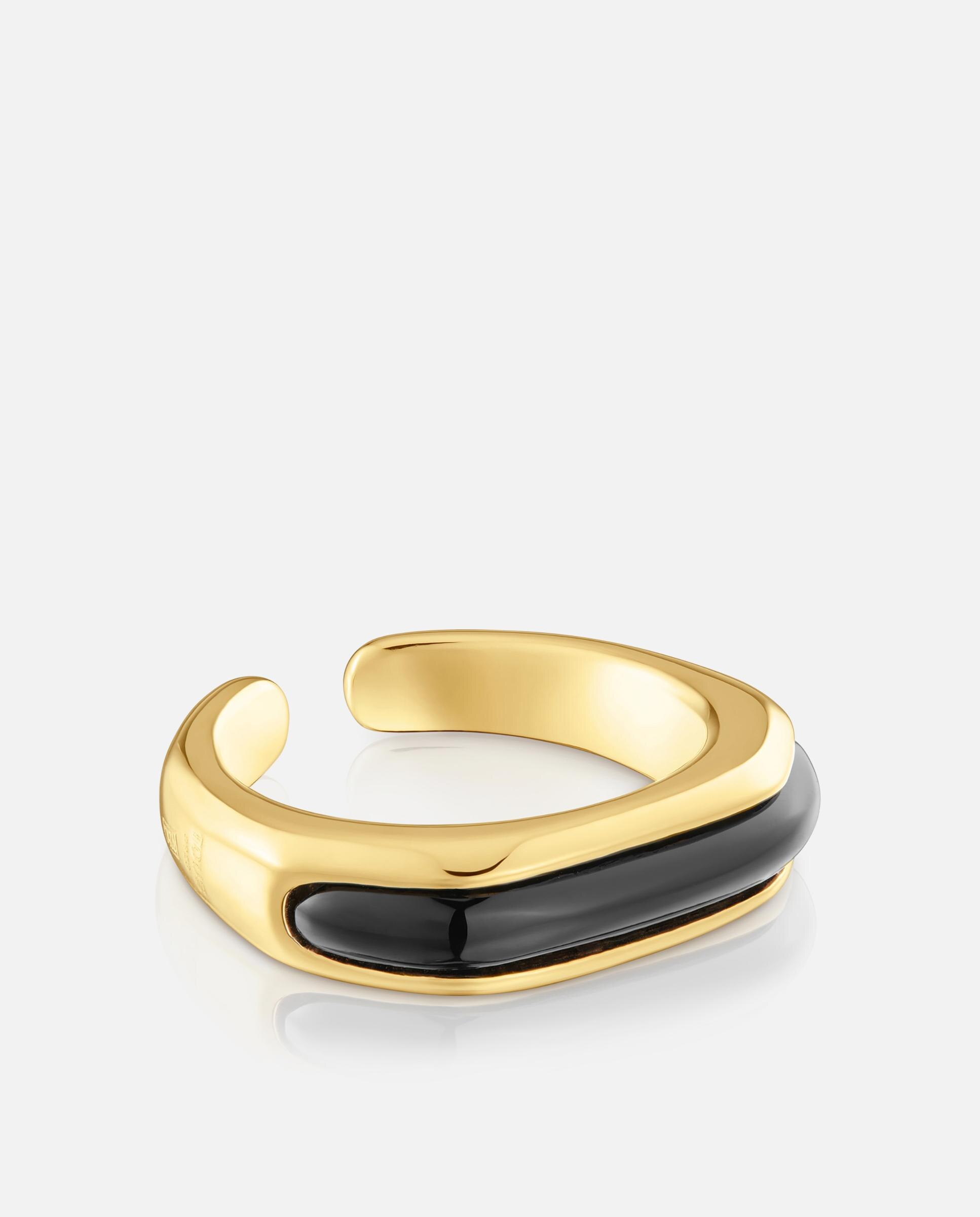 Anel com Pedra Line Banhado a Ouro 18 Kt Sobre Prata e Ónix Preto-2