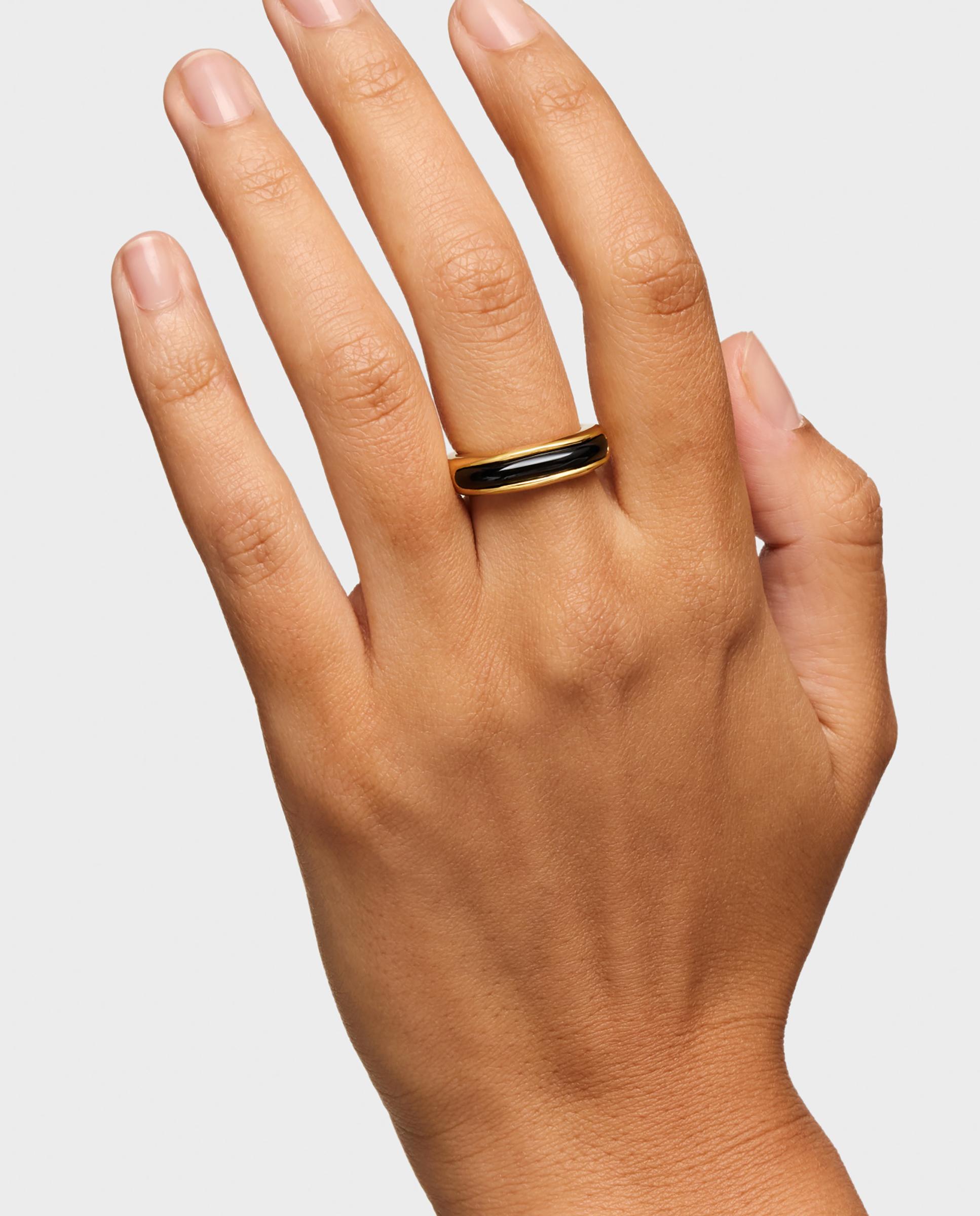 Anel com Pedra Line Banhado a Ouro 18 Kt Sobre Prata e Ónix Preto-4