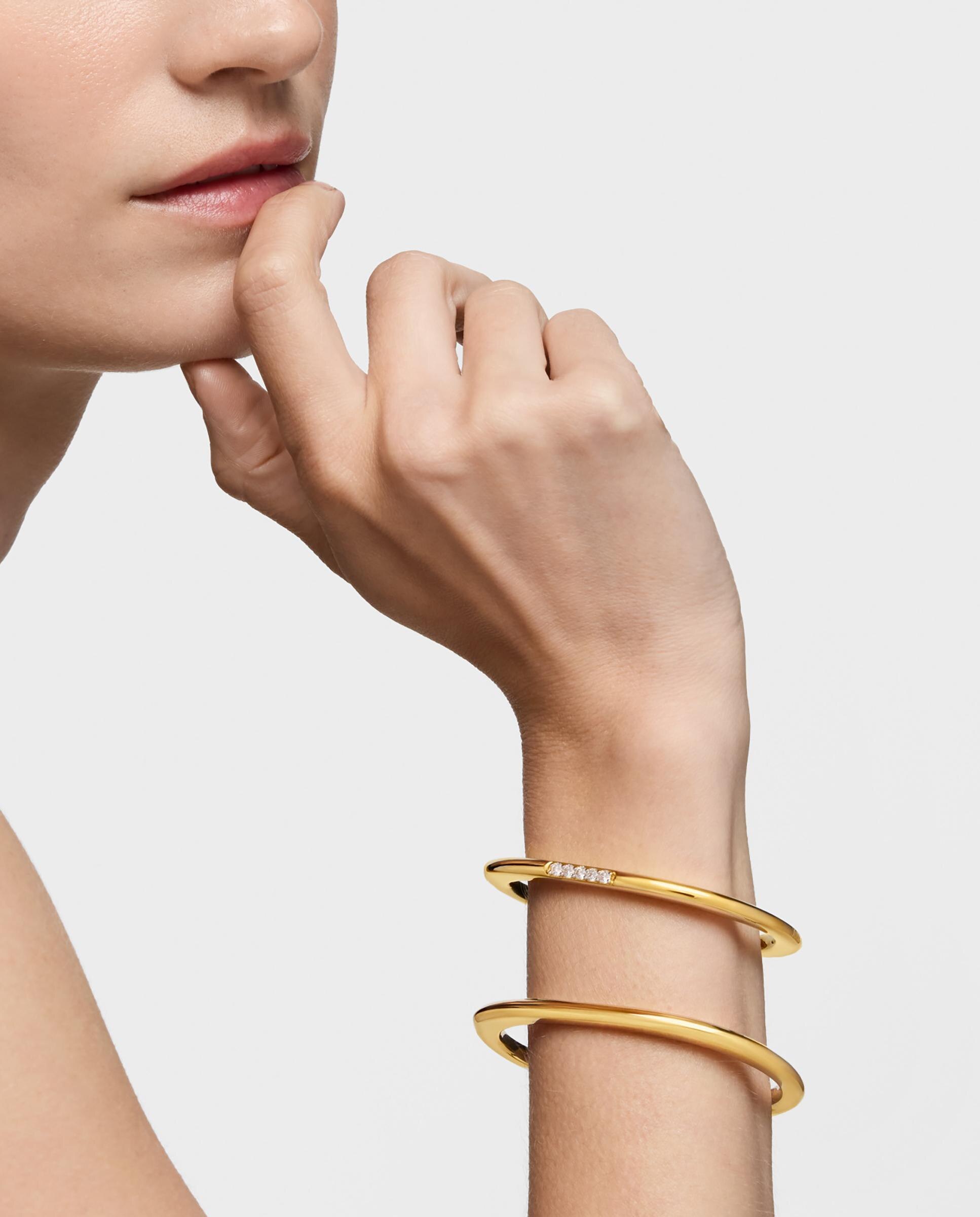 Pulseira Rígida Line com Banho de Ouro 18 Kt Sobre Prata Dourado-6