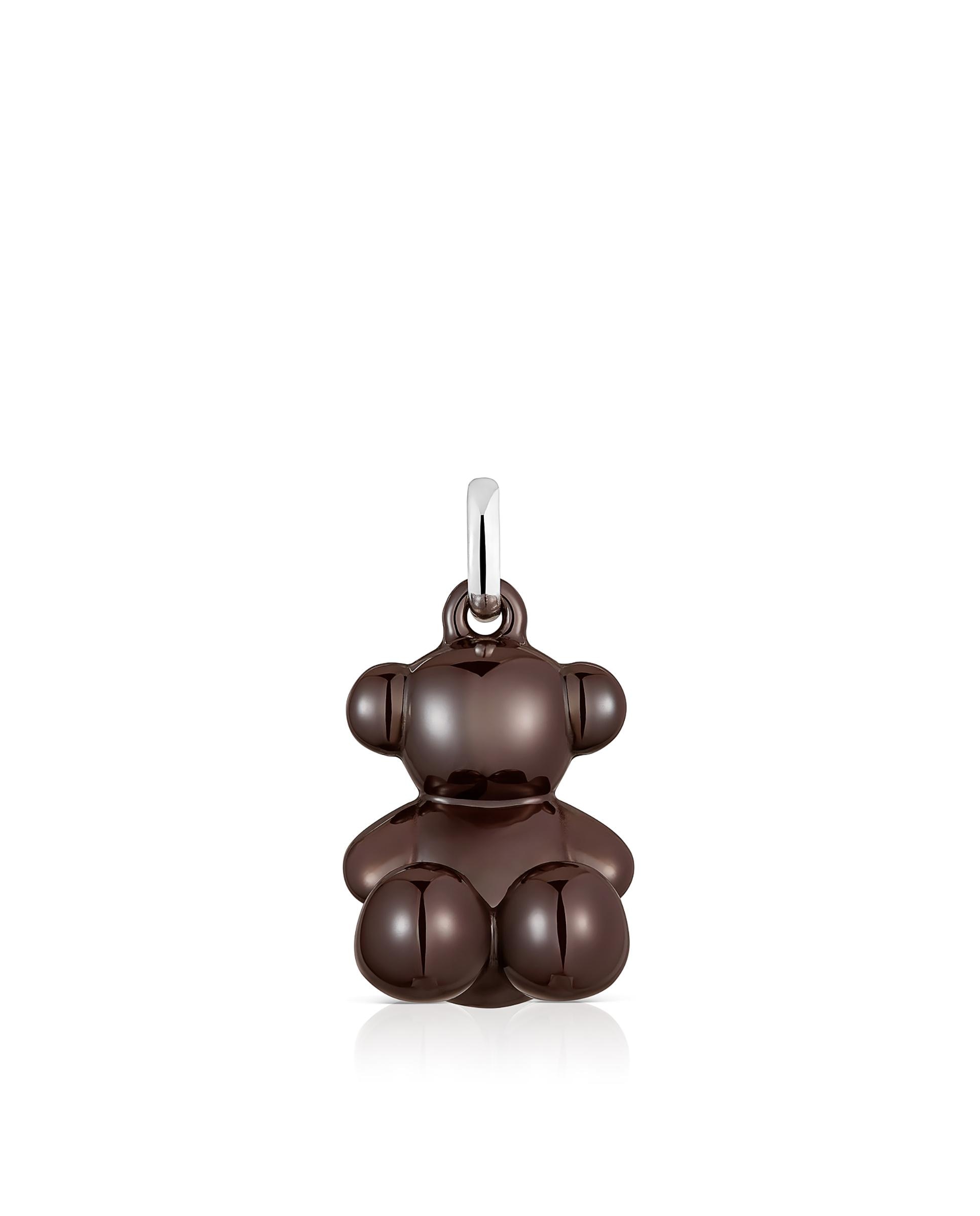 Pendente Bold Bear Urso de Prata e Cerâmica em Castanho Castanho-escuro-1