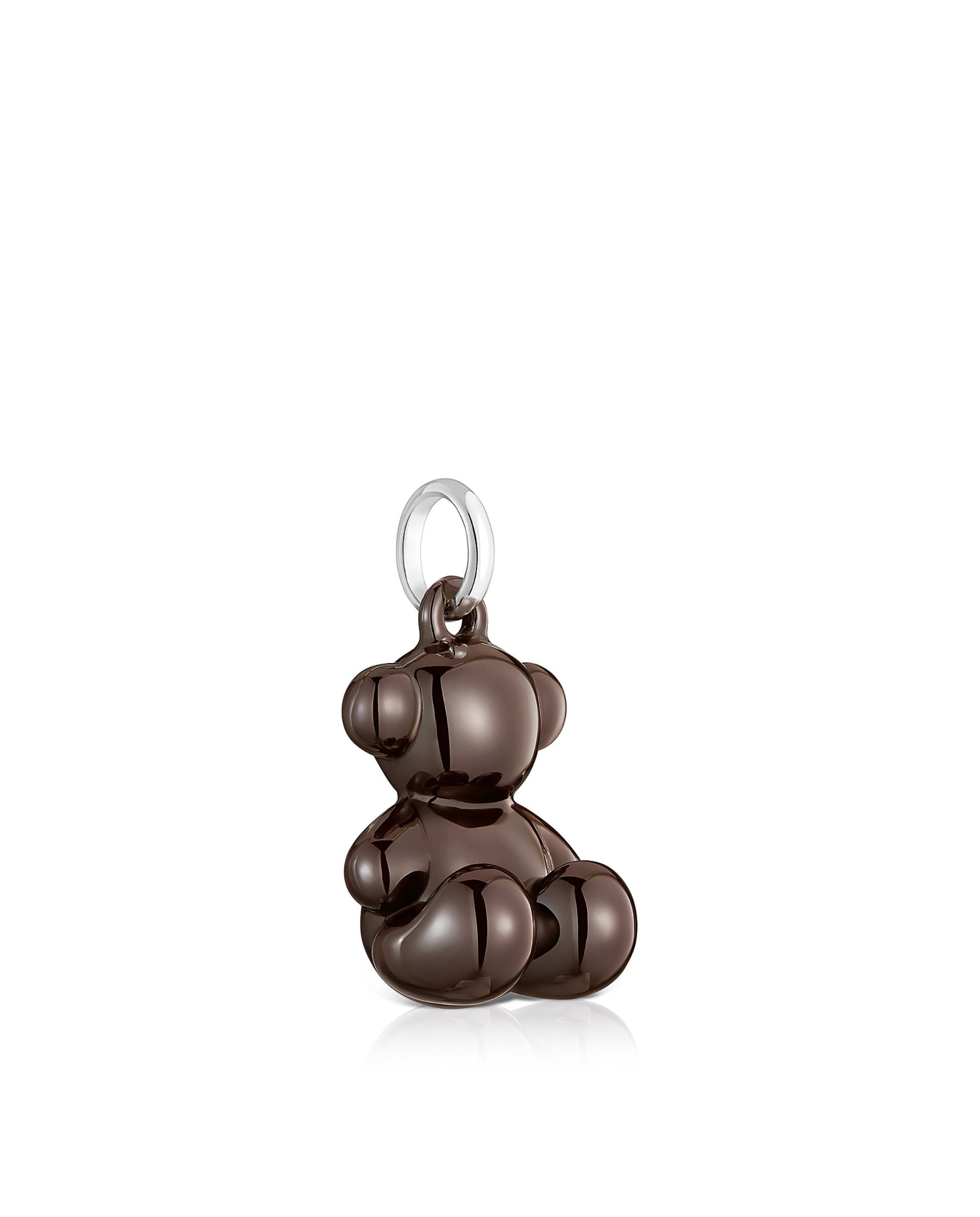 Pendente Bold Bear Urso de Prata e Cerâmica em Castanho Castanho-escuro-2