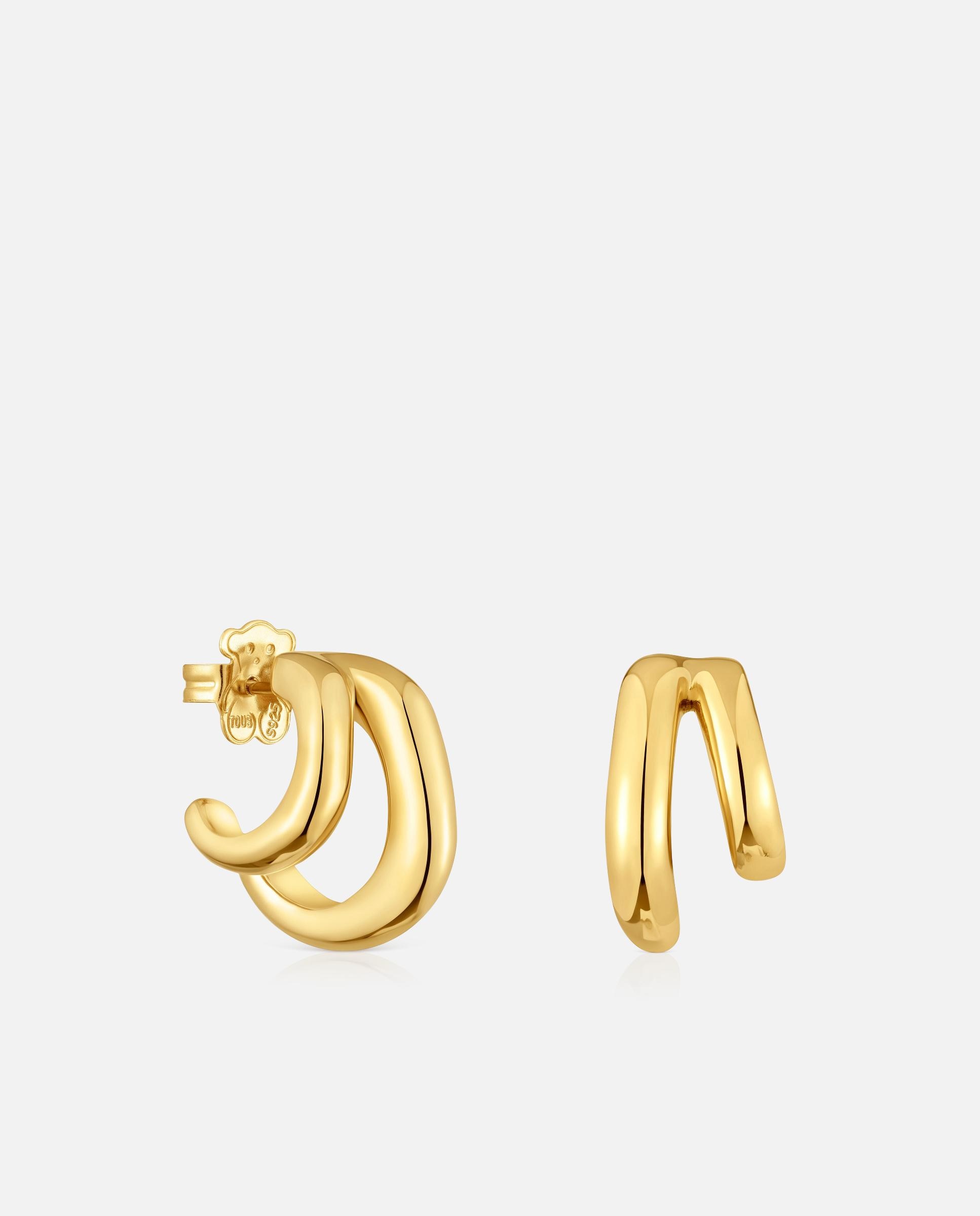 Brincos de Argola Dupla com Banho de Ouro 18 Kt Sobre Prata Line Dourado-1