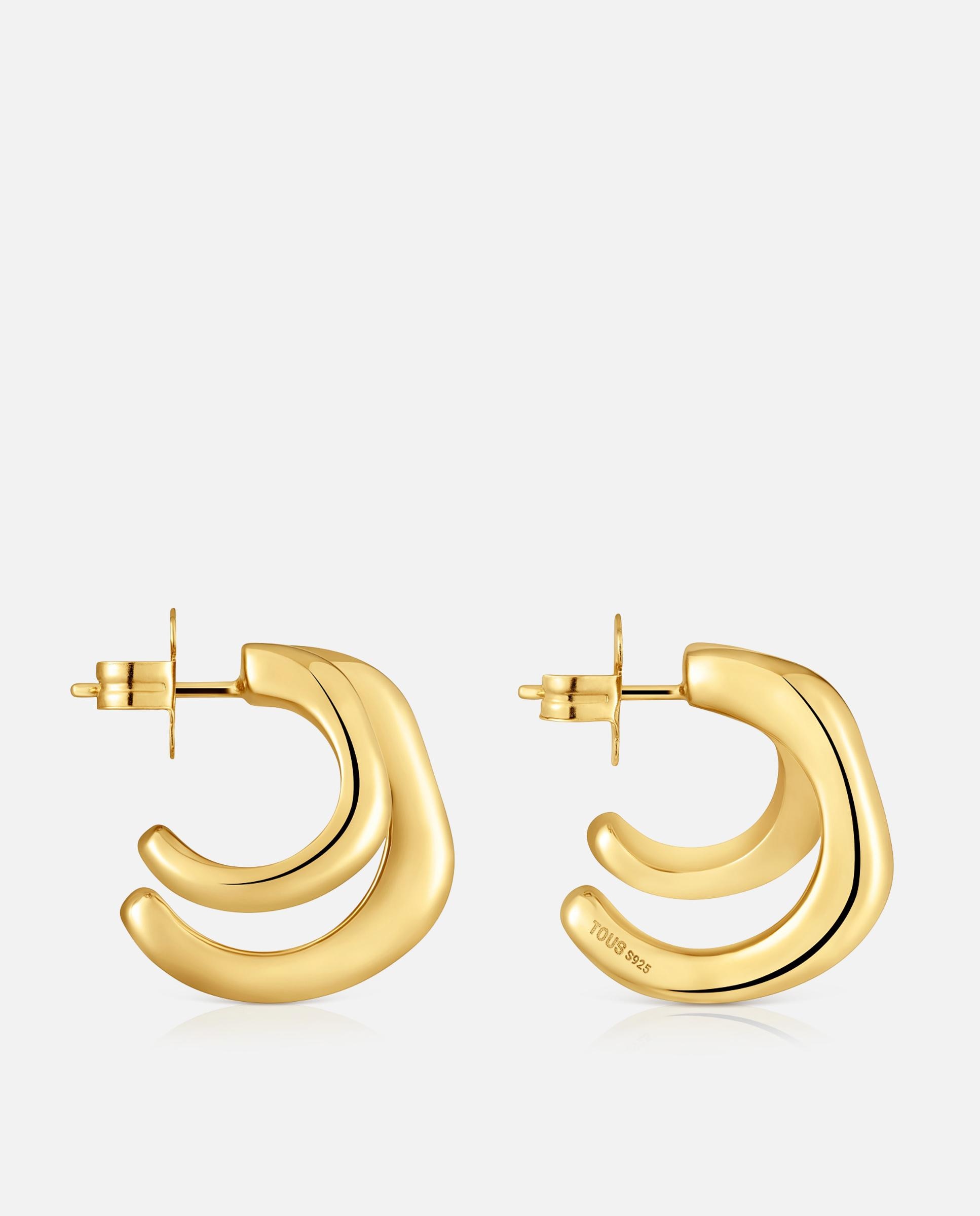 Brincos de Argola Dupla com Banho de Ouro 18 Kt Sobre Prata Line Dourado-2