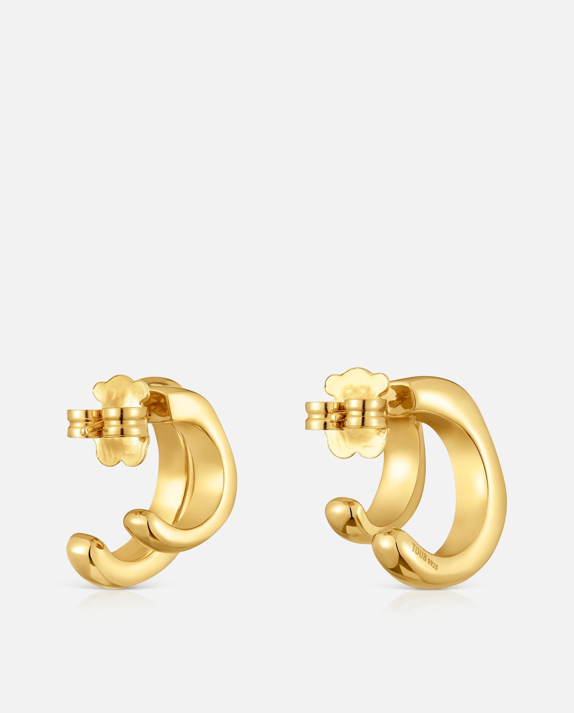 Brincos de Argola Dupla com Banho de Ouro 18 Kt Sobre Prata Line Dourado-3