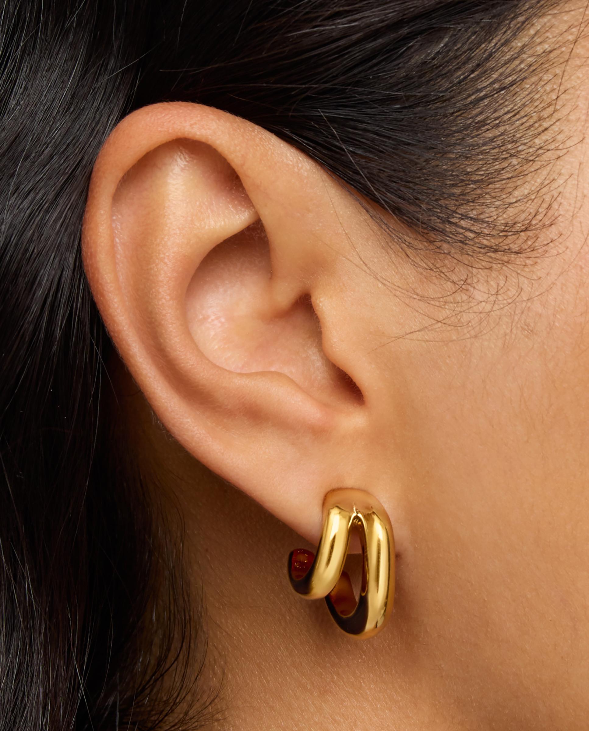 Brincos de Argola Dupla com Banho de Ouro 18 Kt Sobre Prata Line Dourado-6