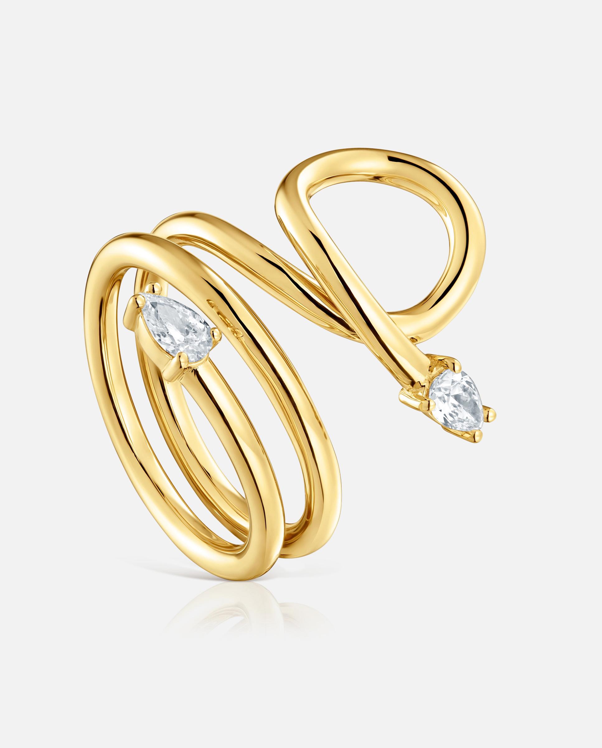 Anel Lio Lgd Espiral Banhado em Ouro 18 Kt Sobre Prata e Diamantes Criados em Laboratório Branco-1