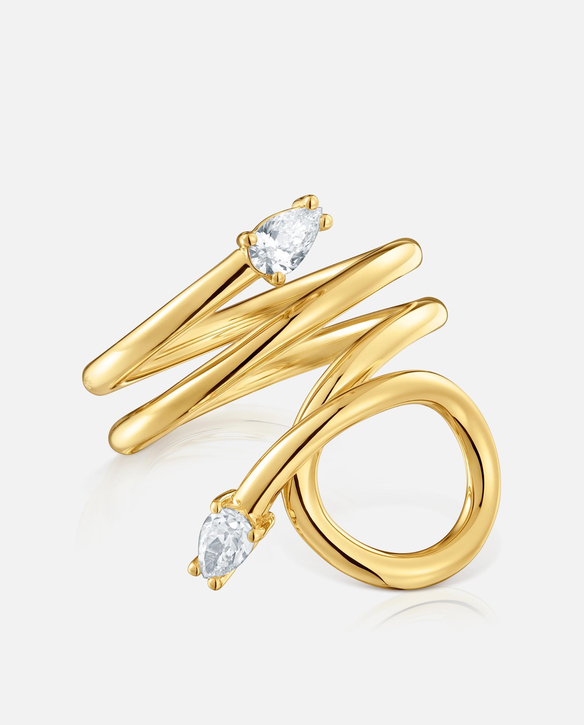 Anel Lio Lgd Espiral Banhado em Ouro 18 Kt Sobre Prata e Diamantes Criados em Laboratório Branco-2