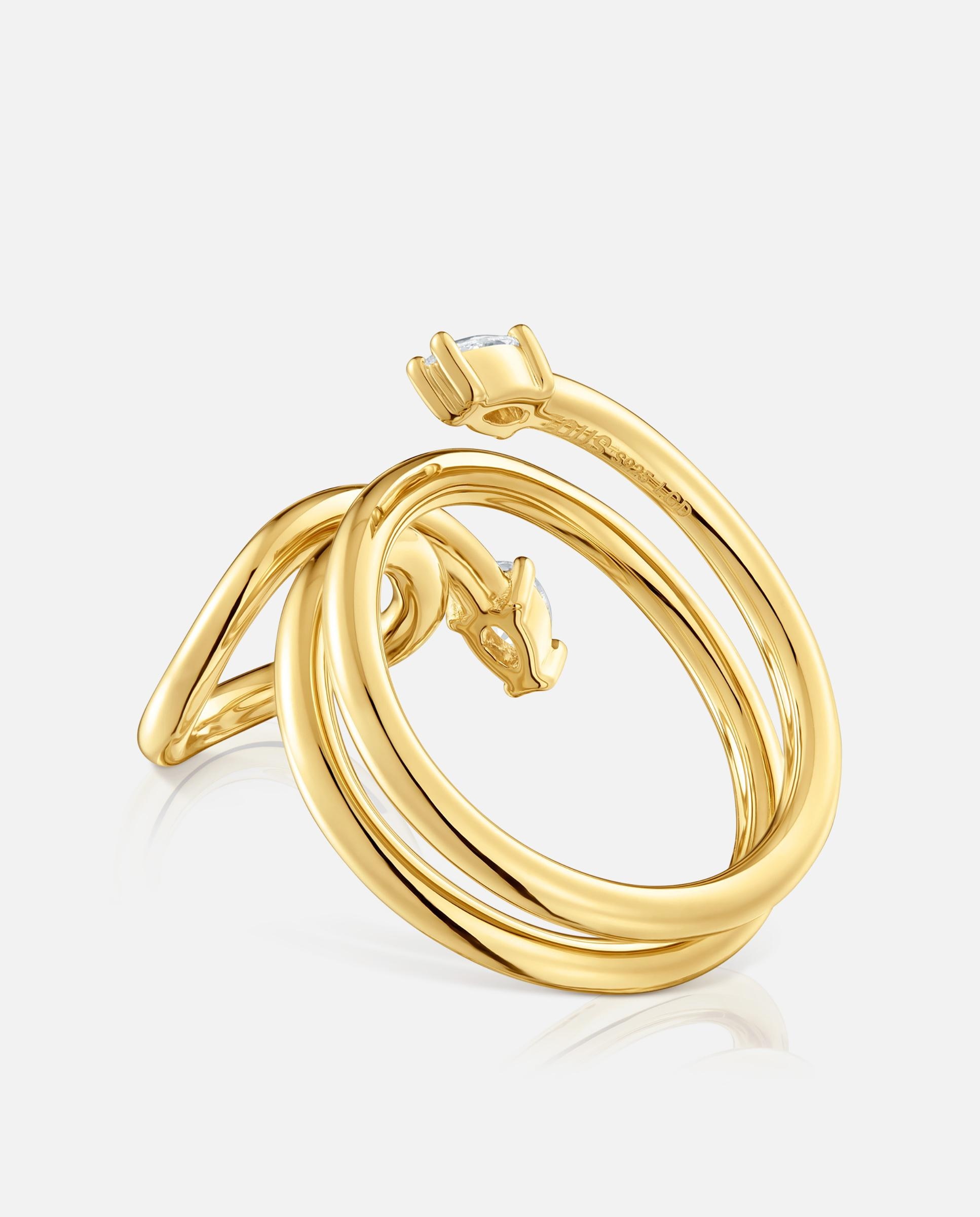 Anel Lio Lgd Espiral Banhado em Ouro 18 Kt Sobre Prata e Diamantes Criados em Laboratório Branco-3