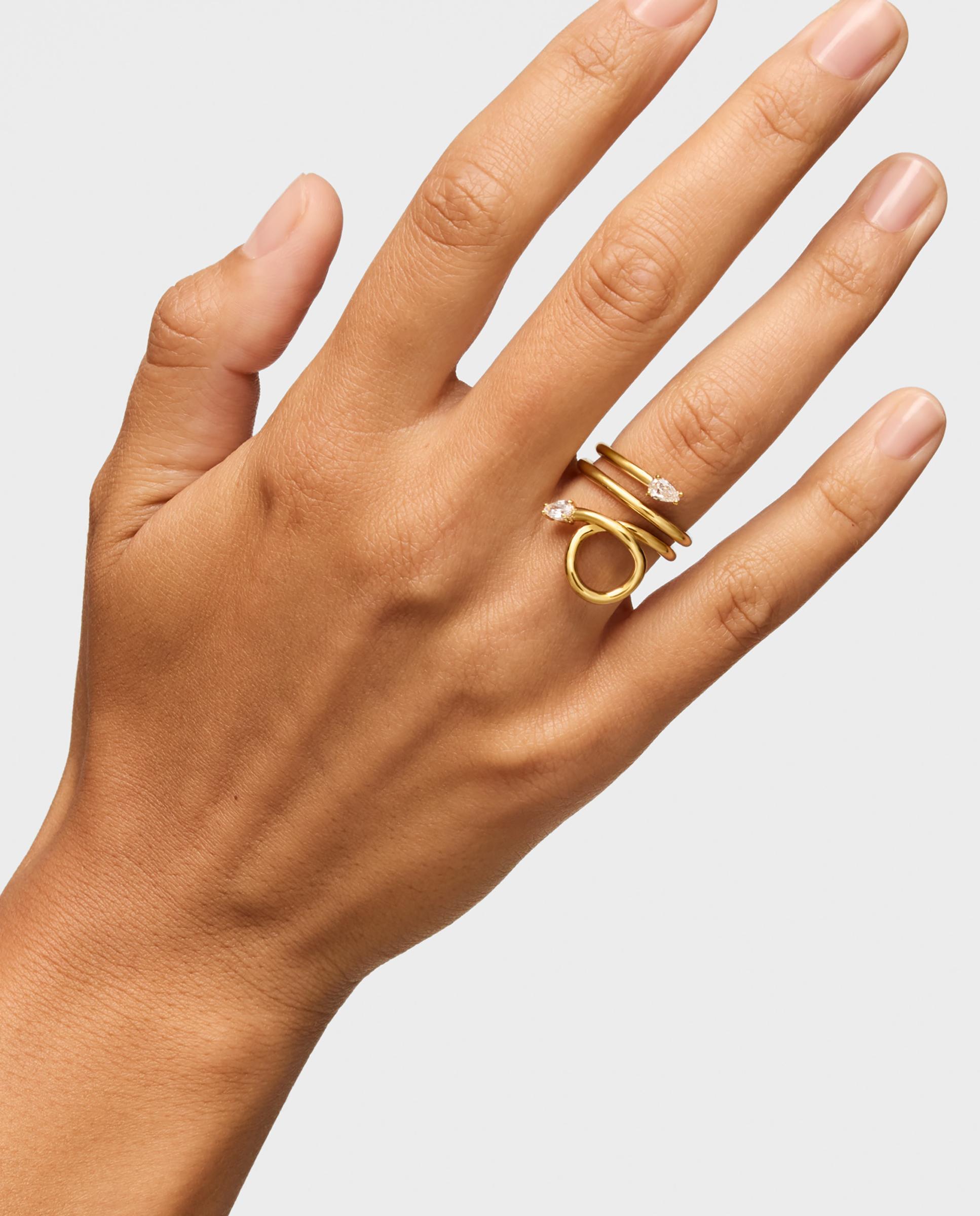 Anel Lio Lgd Espiral Banhado em Ouro 18 Kt Sobre Prata e Diamantes Criados em Laboratório Branco-6