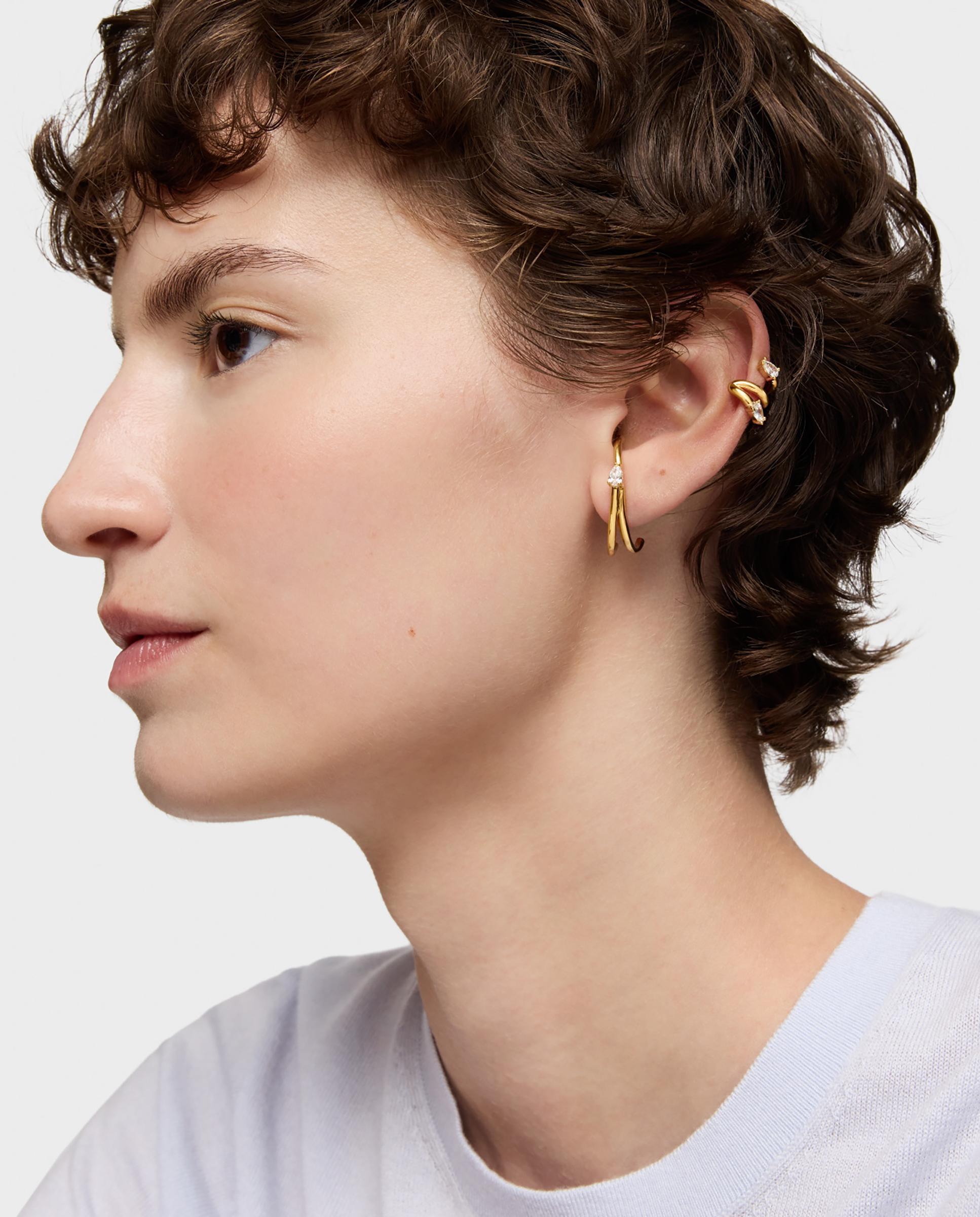 Piercing Banhado em Ouro 18 Kt Sobre Prata e Diamantes Criados em Laboratório Lio Lgd Branco-4